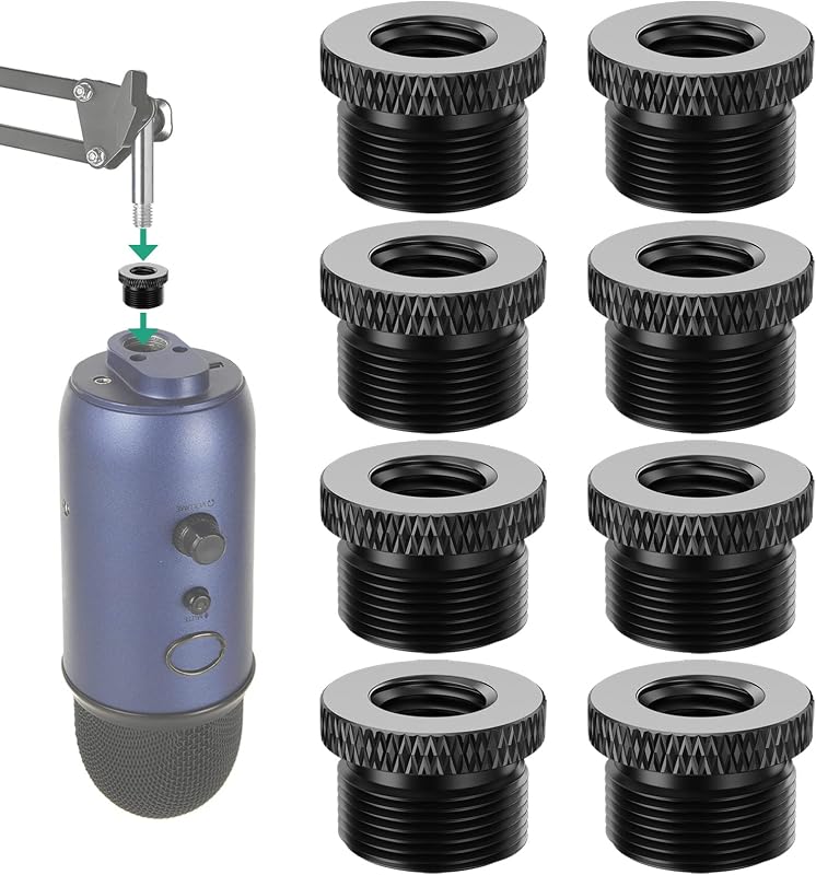 Blue Yeti Mic Screw Adapter 5/8 Male to 3/8 Female, Metal Screw Thread Adapter for Blue Yeti X/Blue Yeti/Snowball Mic Boom Arm Stand, 8 Pcs (Black)