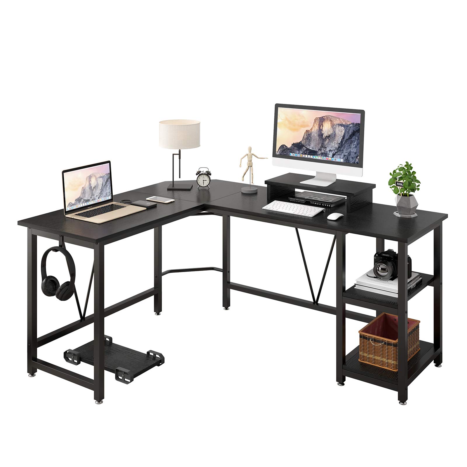TREETALK Computer desk, Lshaped Corner Desk with 2Layer Storage,Large