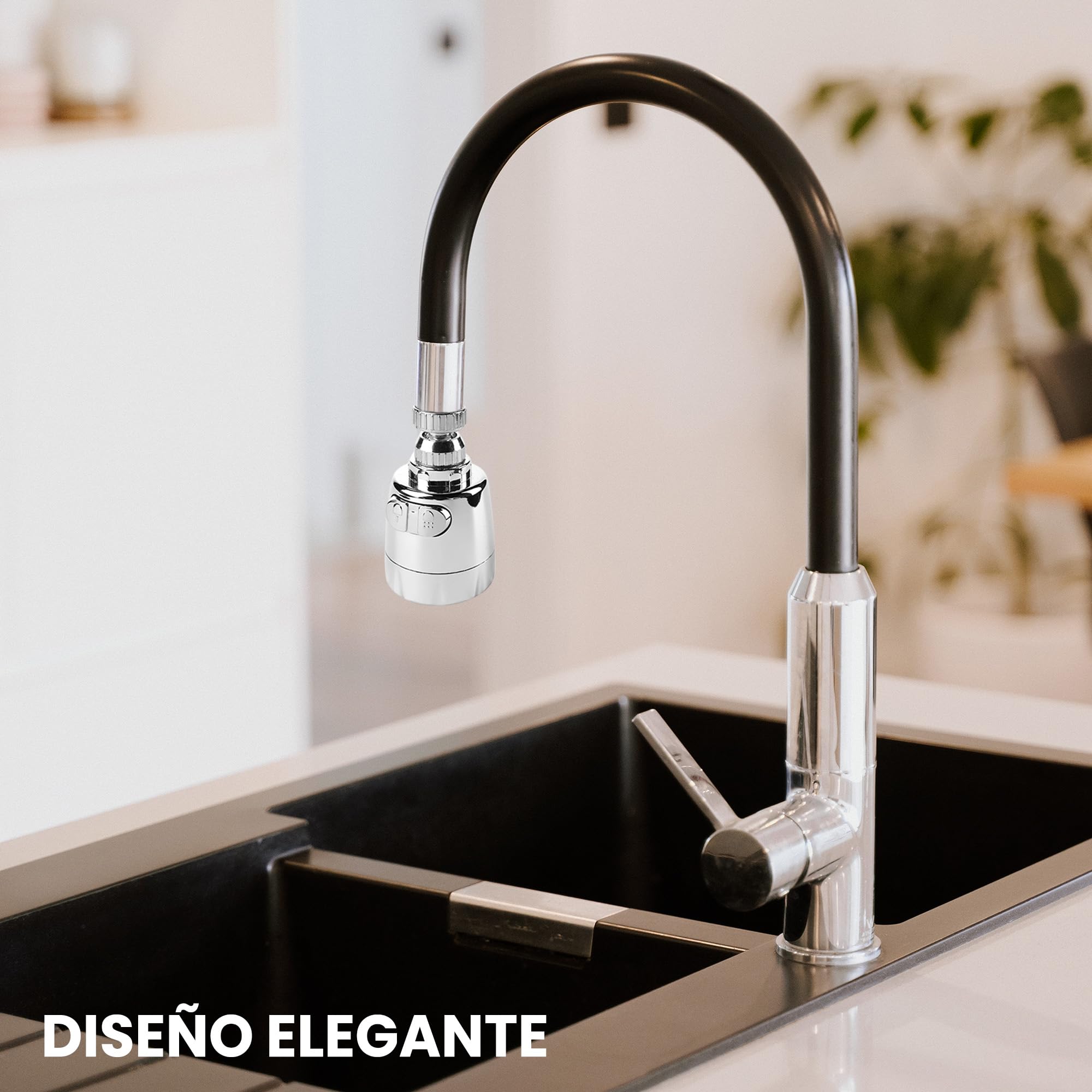 CARBOU Aireador para grifo cocina 360º. Accesorio, adaptador grifo, difusor giratorio.2 modos ajustables de funcionamiento. Material ABS.