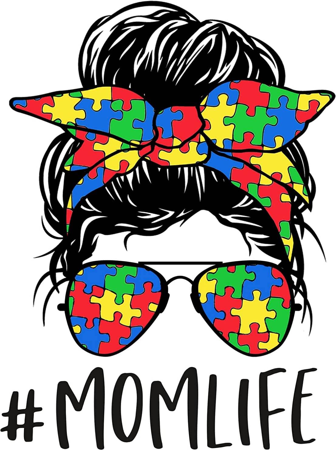 2 PCS Autism Mom Car Decals – 5 inch #Momlife Sticker with Puzzle Bow and Glasses – Autism Awareness Sticker for Laptop, Car, Window, Truck, Proud Mama Vinyl Decals