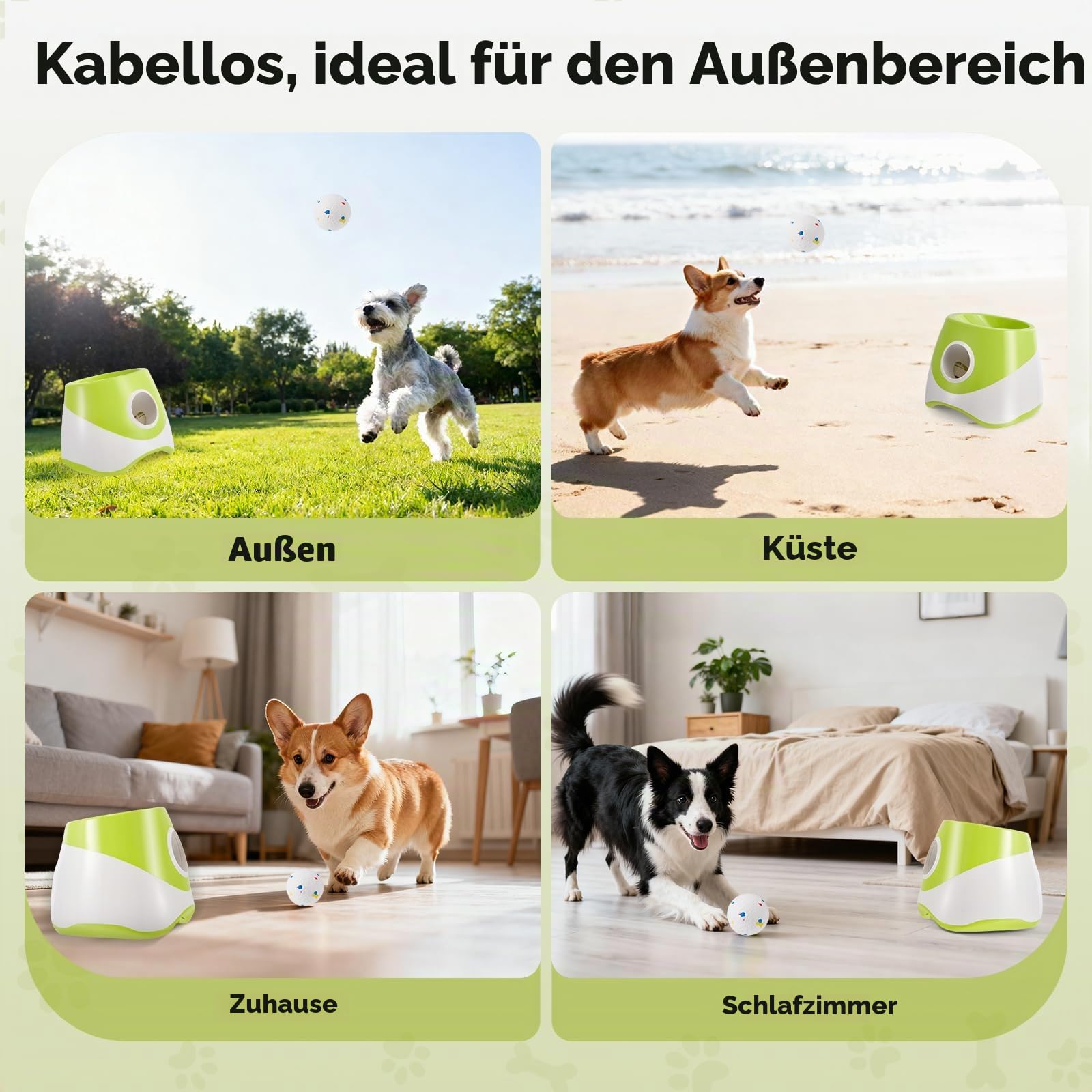 Ballwurfmaschine für Hunde,Mit 6 Tennisbälle,Mit 3 Distanzstufen,Wiederaufladbarem,Ballwurfmaschine Hund Für Kleine Hunde (Grün)