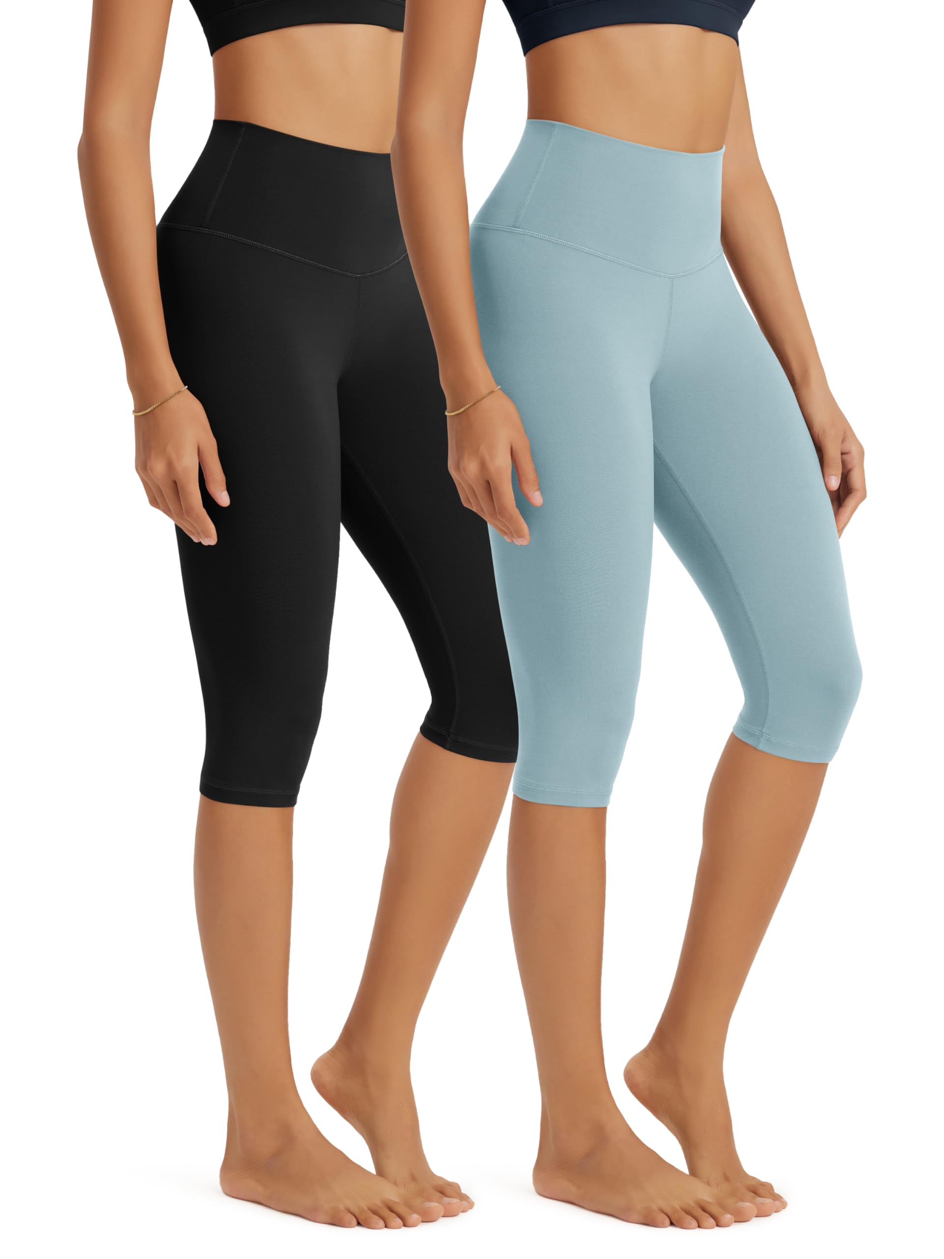 ODODOS 2-Pack Buttery Soft Lounge Yoga Capris for Women, 14" / 19" / 21" High Waist Capri Leggings