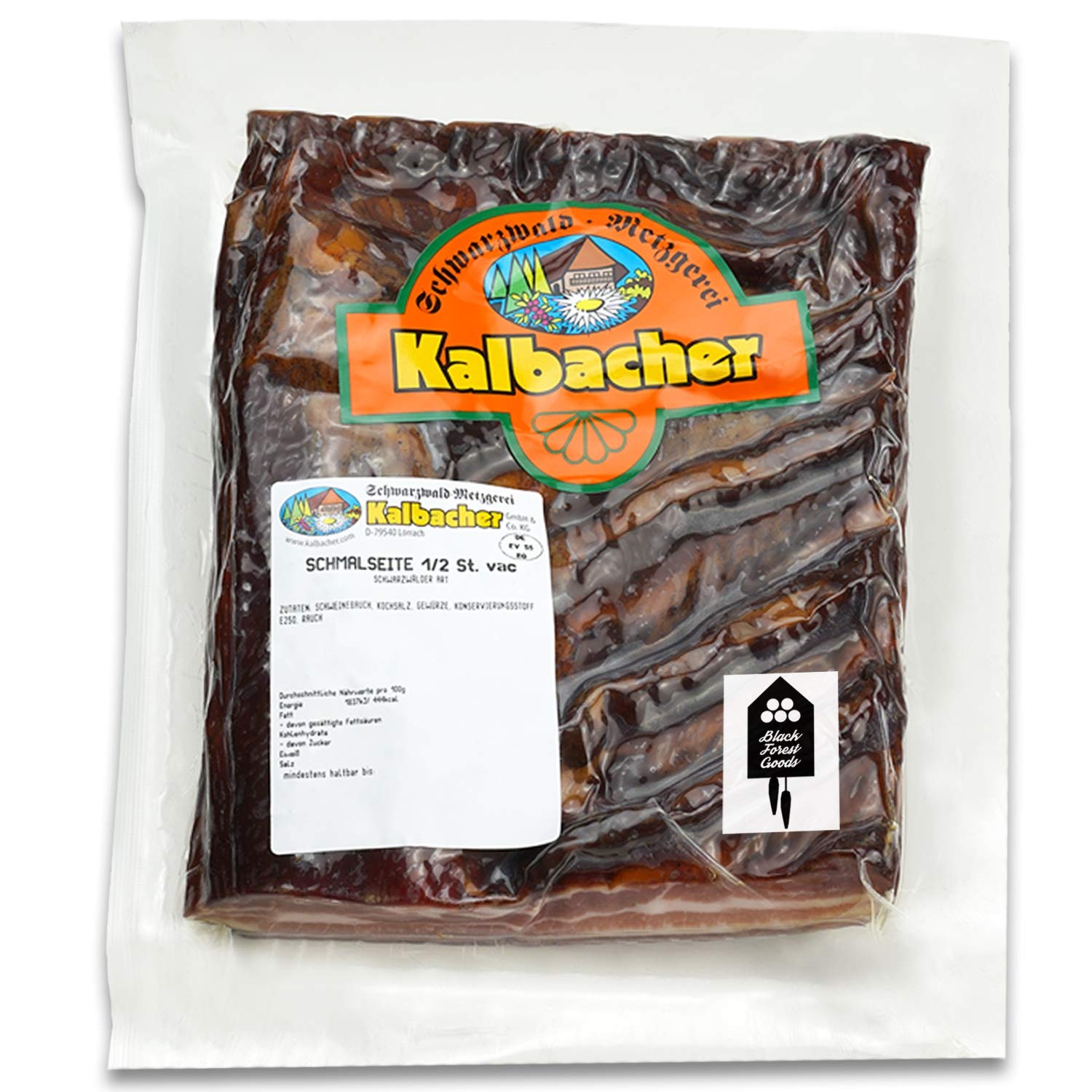 Schwarzwälder Schmalseite - 1,1 kg - Deutsche Produktion - 1/2 Stück vakuumiert - CMA Gütezeichen - Schweinebauch - Traditionell geräuchert - Einzigartiger Geschmack
