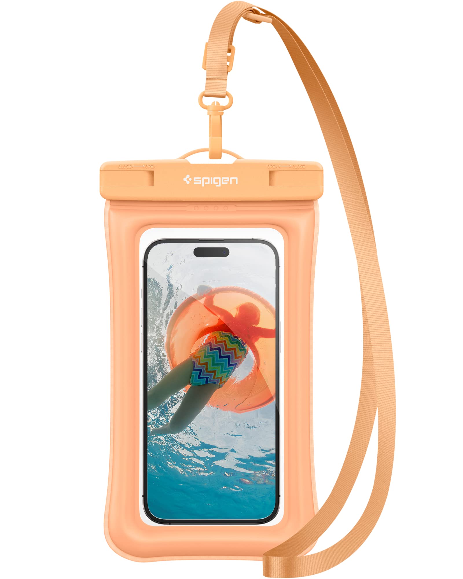 Spigen Aqua Shield Floating Universal Waterproof Phone Underwater case cover [1 Pack] IPX8 Pouch A610 compatible with iPhone, Samsung Galaxy and Smartphone up to 6.9 inches - Apricot
