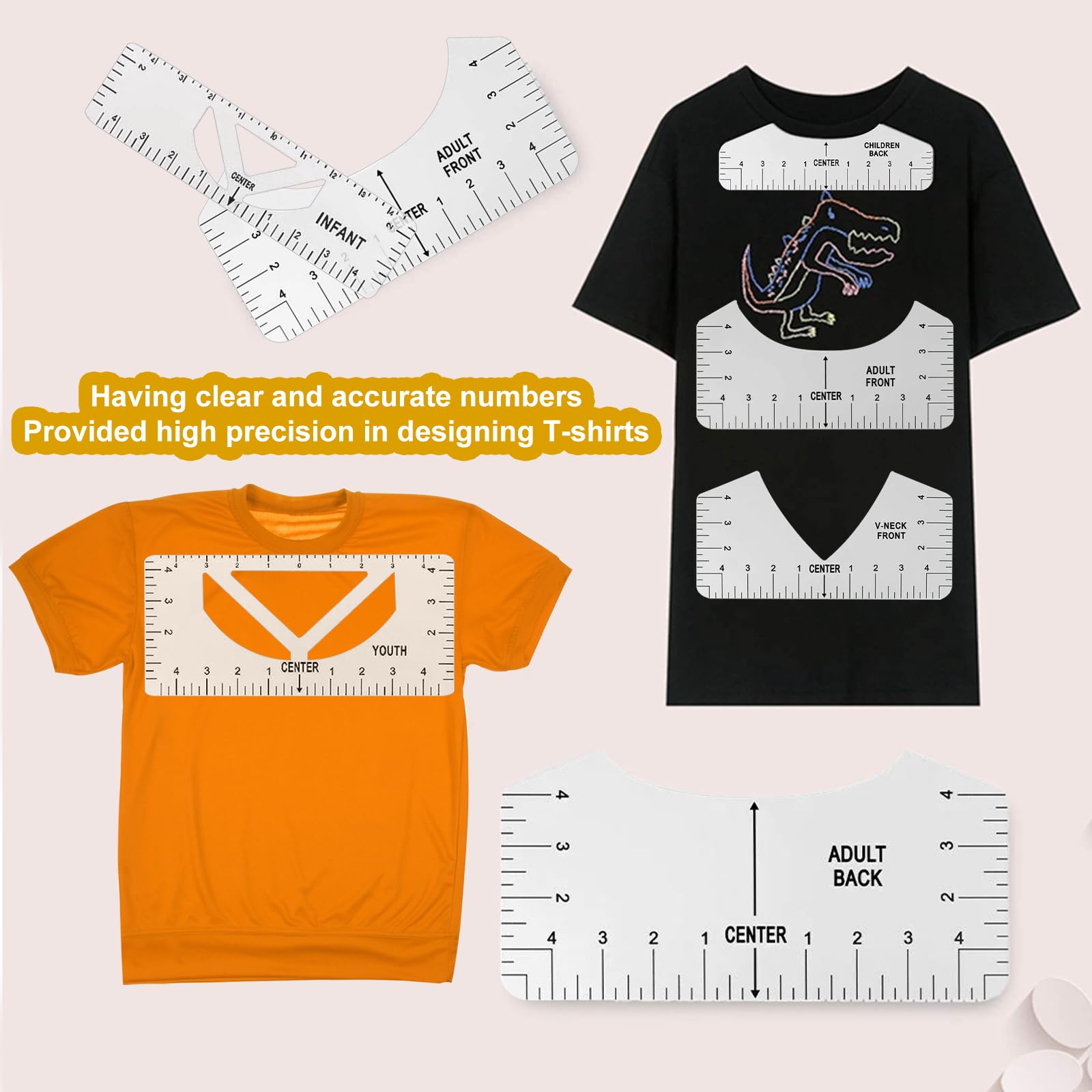 Kit Allineamento Magliette - 12 Righelli PVC, Metro A Nastro E Penna, Per Cucito Fai Da Te E Design T-Shirt - Foto 3