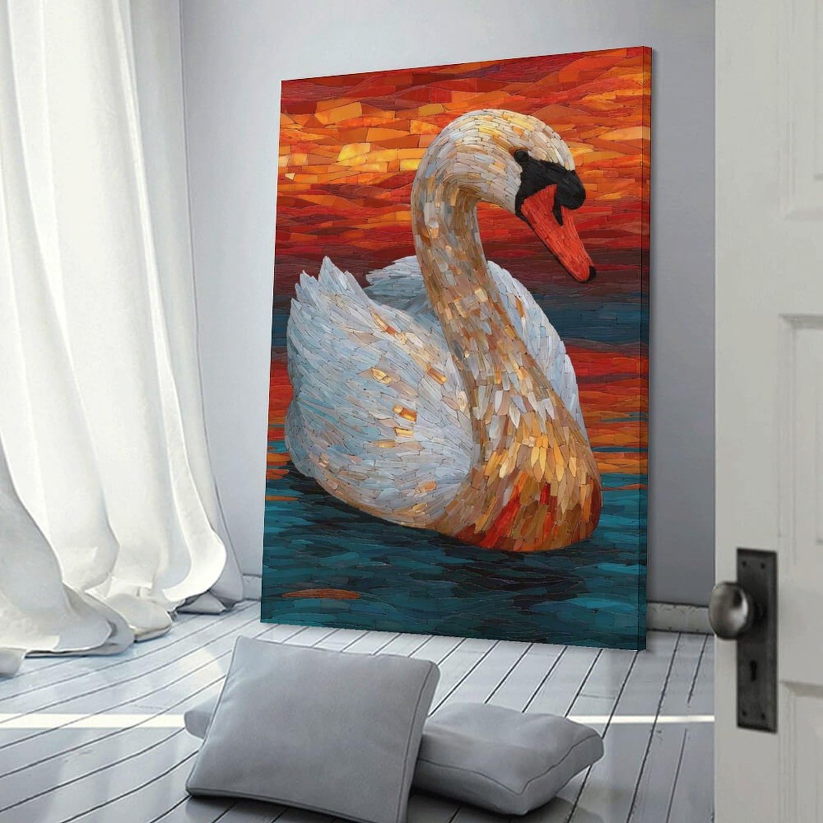 Wall Picture Print Swan Mosaic Art, 24x36inch(60x90cm), for Living Room, Lounge Or Sitting Room, Modern Wall Decor for Cosy Interiors