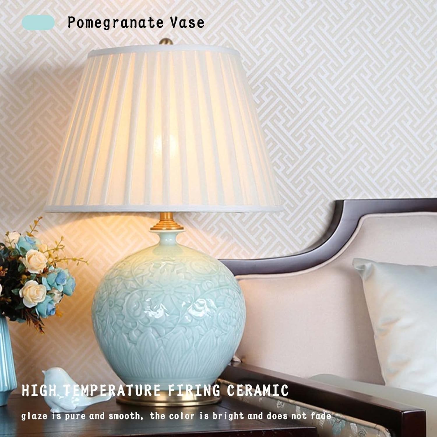 Lampada da tavolo in ceramica fatta a mano con paralume in tessuto, stile moderno, per soggiorno, camera da letto, casa, ufficio