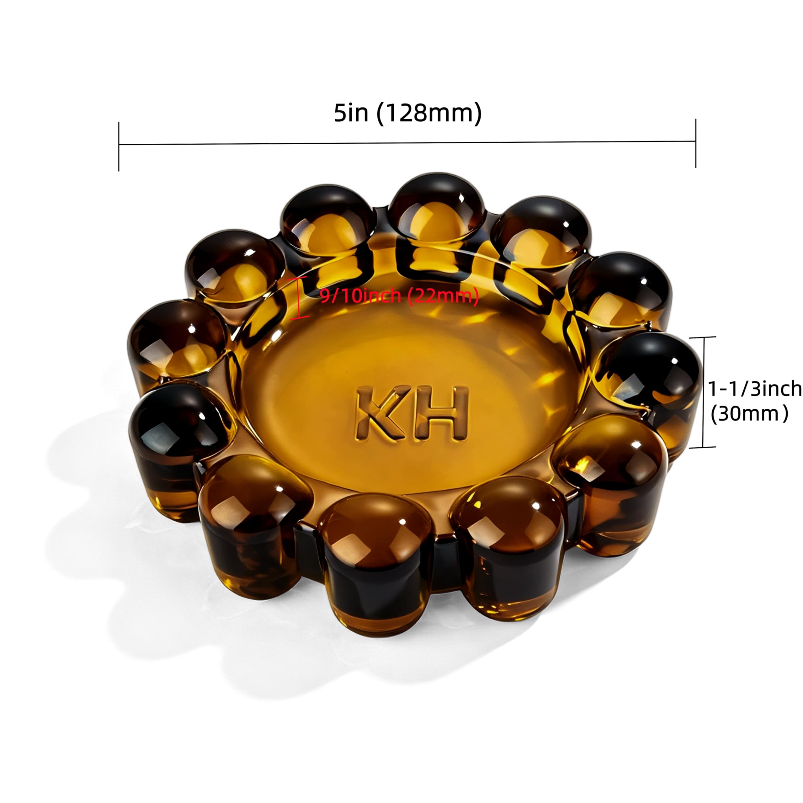 KHTUMEWARE Amber Bubble Glass Candle Dish, 5 in (128 mm) Decorative Tray for Tealights, Diffusers & Jewelry - Single Pack in Amber — KHTUMEWARE