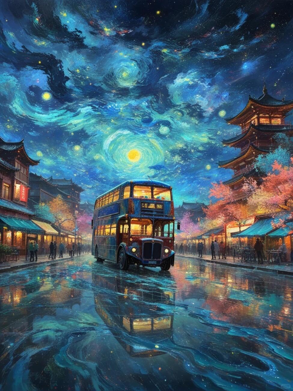 Henypt Cross Stitch Kit Fantasy Street Landscape DIY Arts Aand Craft Kit for Beginners The Elderly with Accessories Handmade DIY/Gifts 14CT 80x100cm
