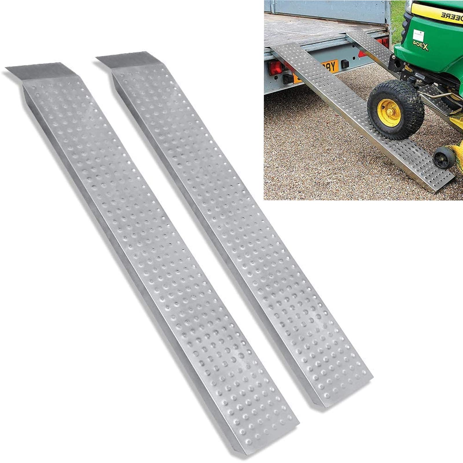 YRHome 2X Auffahrrampe 400 kg Verzinkter Stahl Verladeschiene Verladerampen rutschfest Laderampe Anhängerrampe für Motorrad Anhänger Wohnwagen Rasenmäher Rasentraktor 160cm, Silber