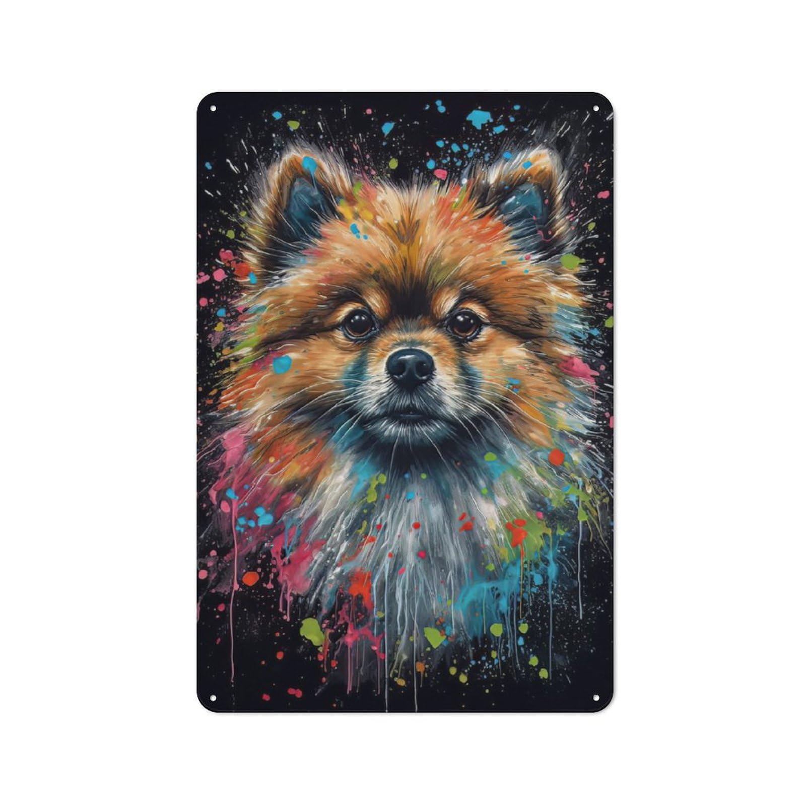 Junmoney Pomeranian Painting Vintage Metal Plaque 30X20cm For Man Cave Or Games Room, For An Autumn Update To Man Cave And Games Room