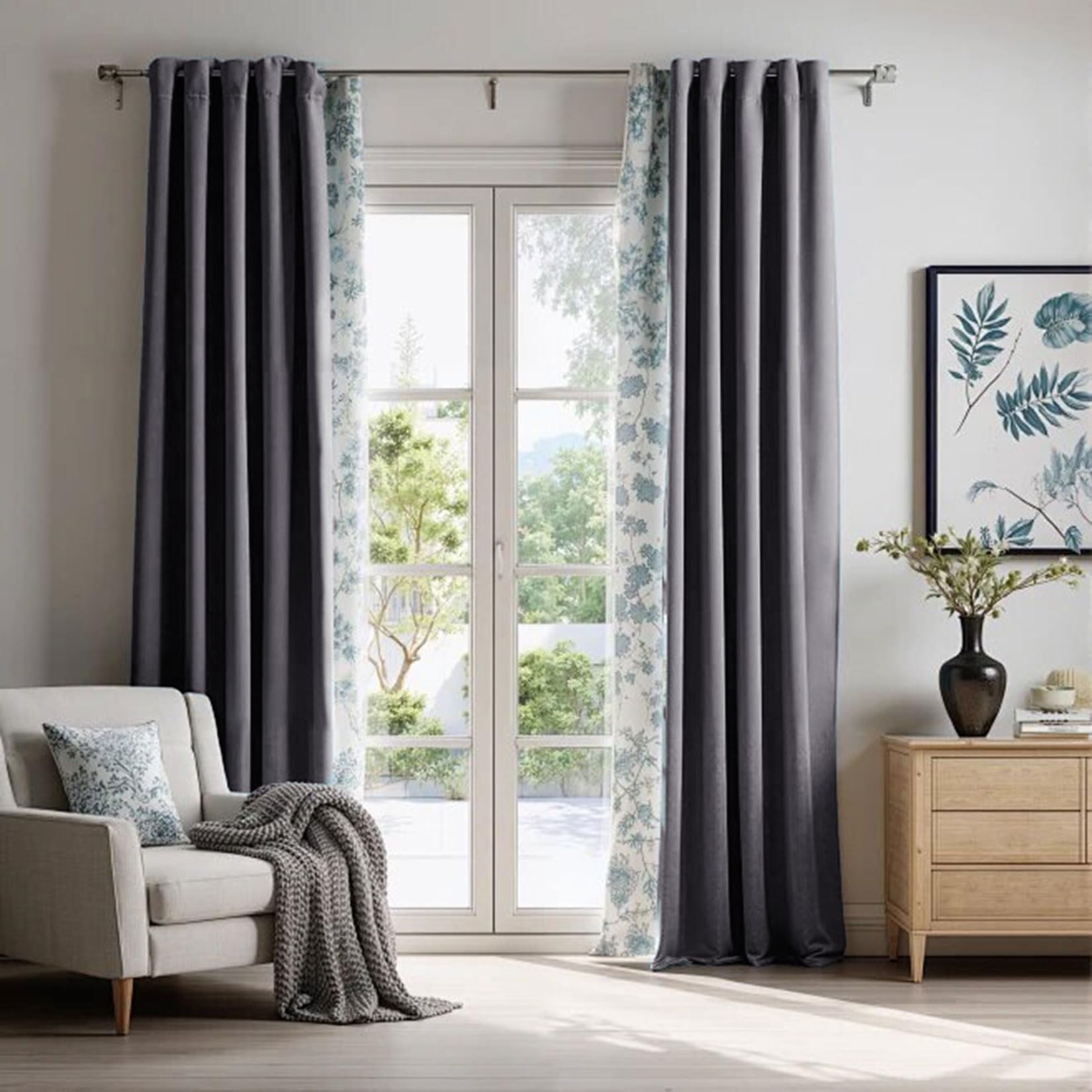 Liujyuan Dark Grey Blackout Curtains 230 X 210 Cm Room Darkening, Privacy Protection Eyelet Curtain, Window Curtain Insulated Soundproof For Bedroom, Living Room, Door,
