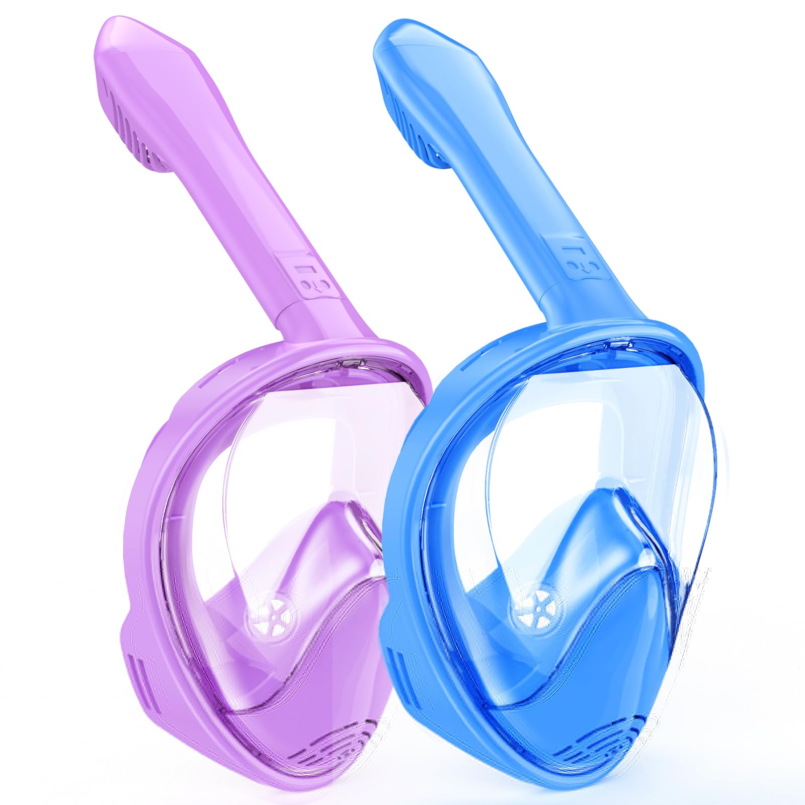 Kids Snorkel Mask Full Face, Snorkeling Gear for Kids 3-14 with Camera Mount, 180 Degree Panoramic View Snorkeling Set Anti-Fog Anti-Leak (Blue+Purple)