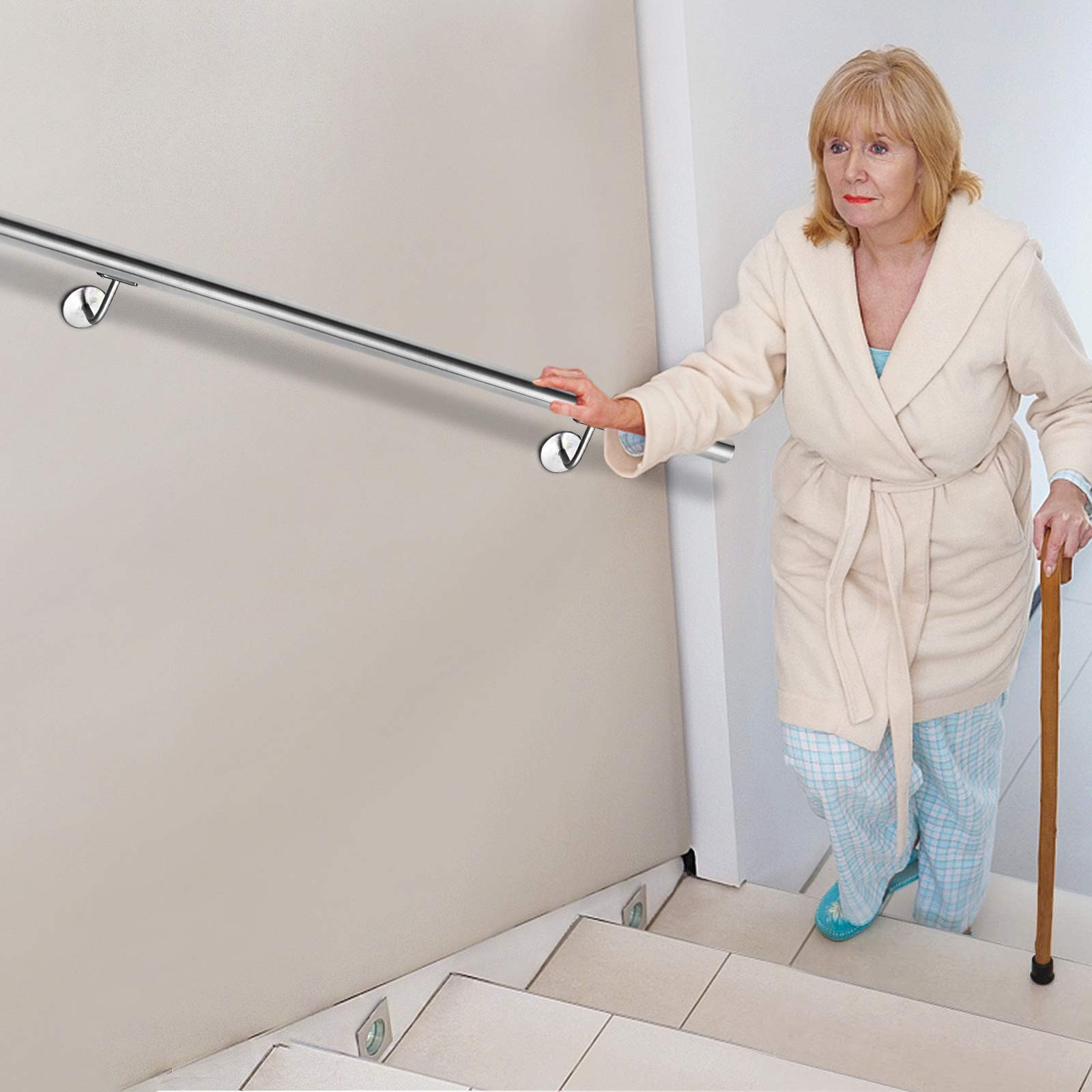 UISEBRT Poręcz ze stali nierdzewnej, 120 cm, poręcz schodowa, poręcz ścienna do użytku wewnątrz i na zewnątrz, na schody, balkon (120 cm)