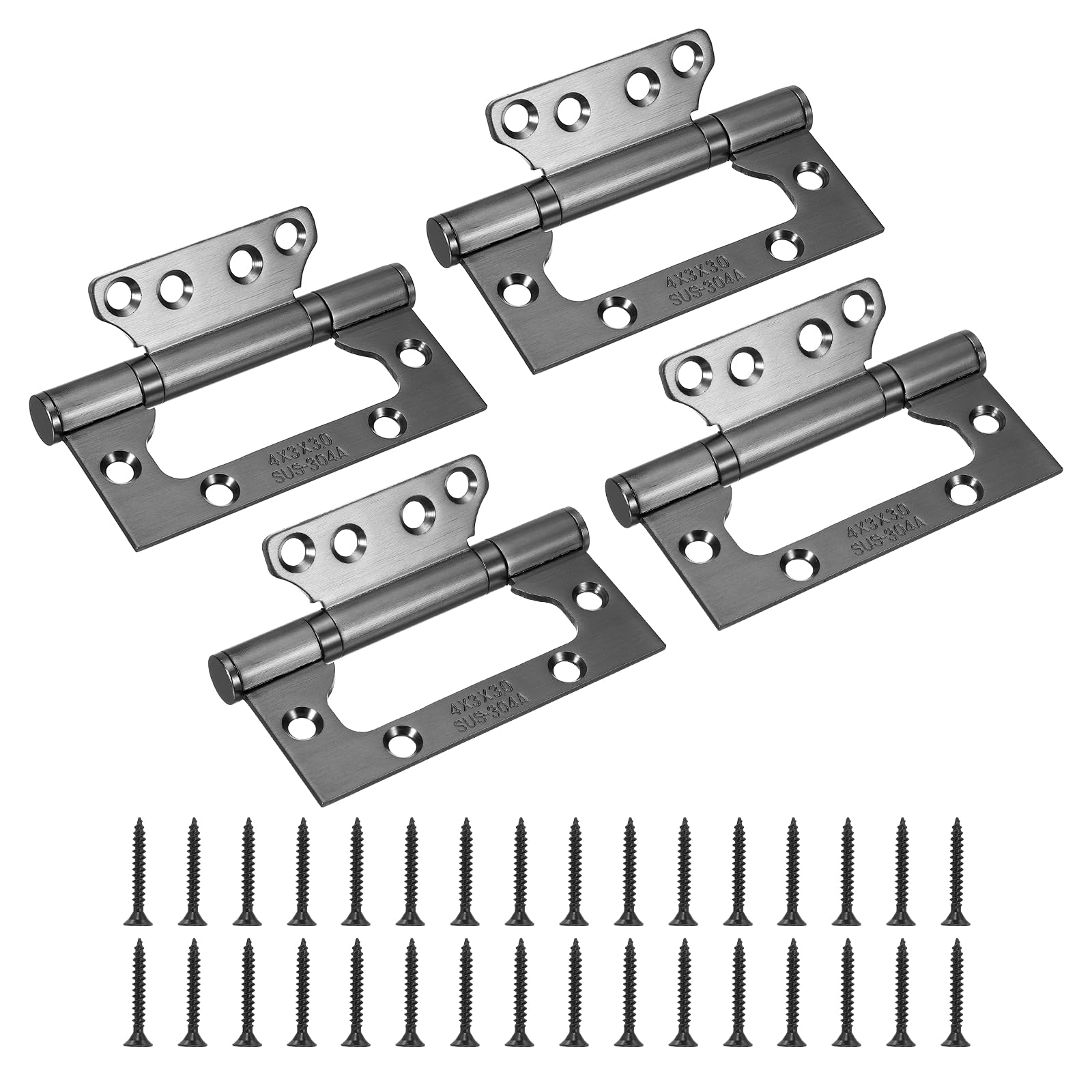 sourcing map 4Pcs Non Mortise Door Hinges, 4" x 2" Stainless Steel Hinges with Mounting Screws, Ball Bearing Door Hinges for Interior and Exterior Doors, Wood and Metal Doors, Graphite