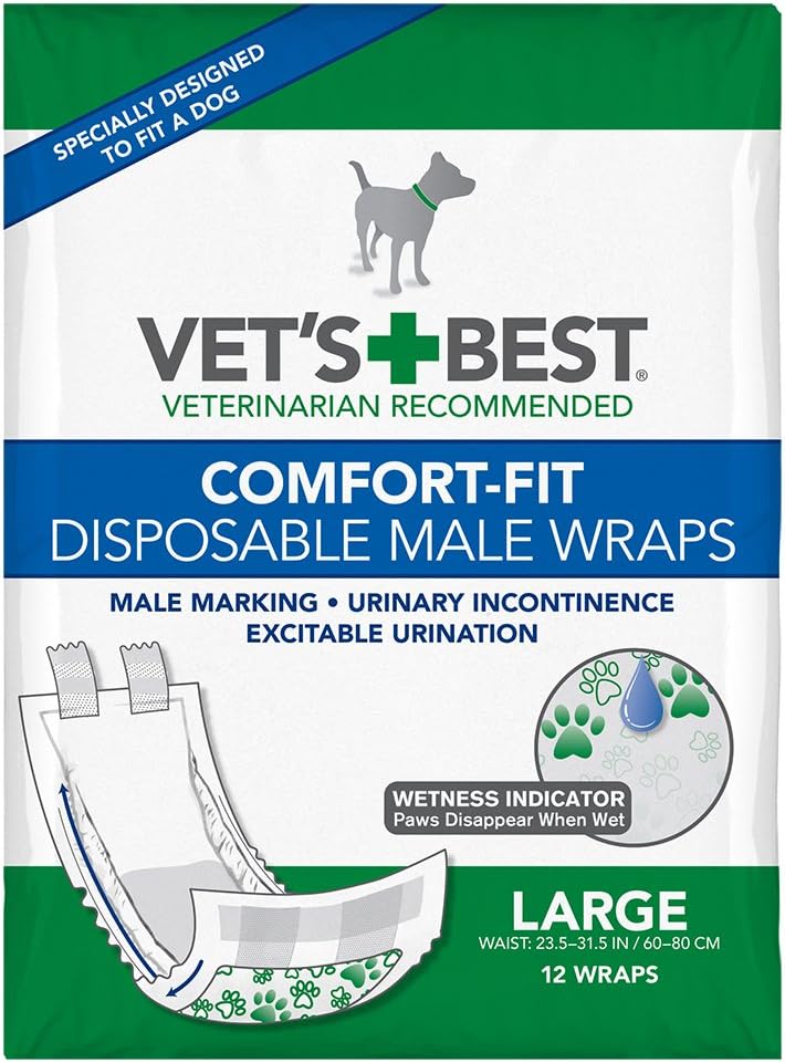 Vet's Best Comfort Fit Disposable Dog Diapers Nappies MALE Wrap (Large)