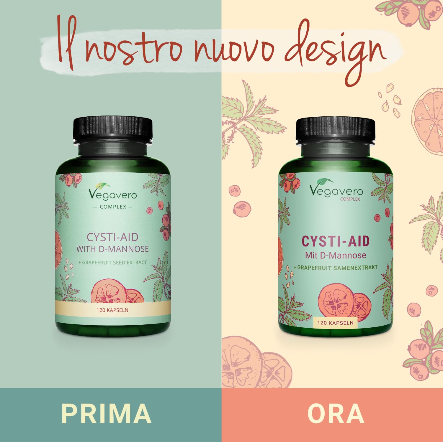 Integratore CISTITE | 100% NATURALE | con D-Mannosio, Mirtillo Rosso, Uva Ursina, Semi di Pompelmo e Ortica | 120 capsule | Benessere Vie Urinarie | Senza Additivi | Vegan | Vegavero®