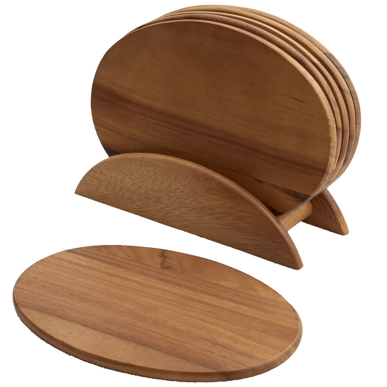 6 Acacia Wood Serving Boards with Stand, Perfect for Serving, Sushi, Cheese, Hors d'oeuvre, Charcuterie, Sandwiches by Woodard & Charles, 7 Piece Set, 9 1/2