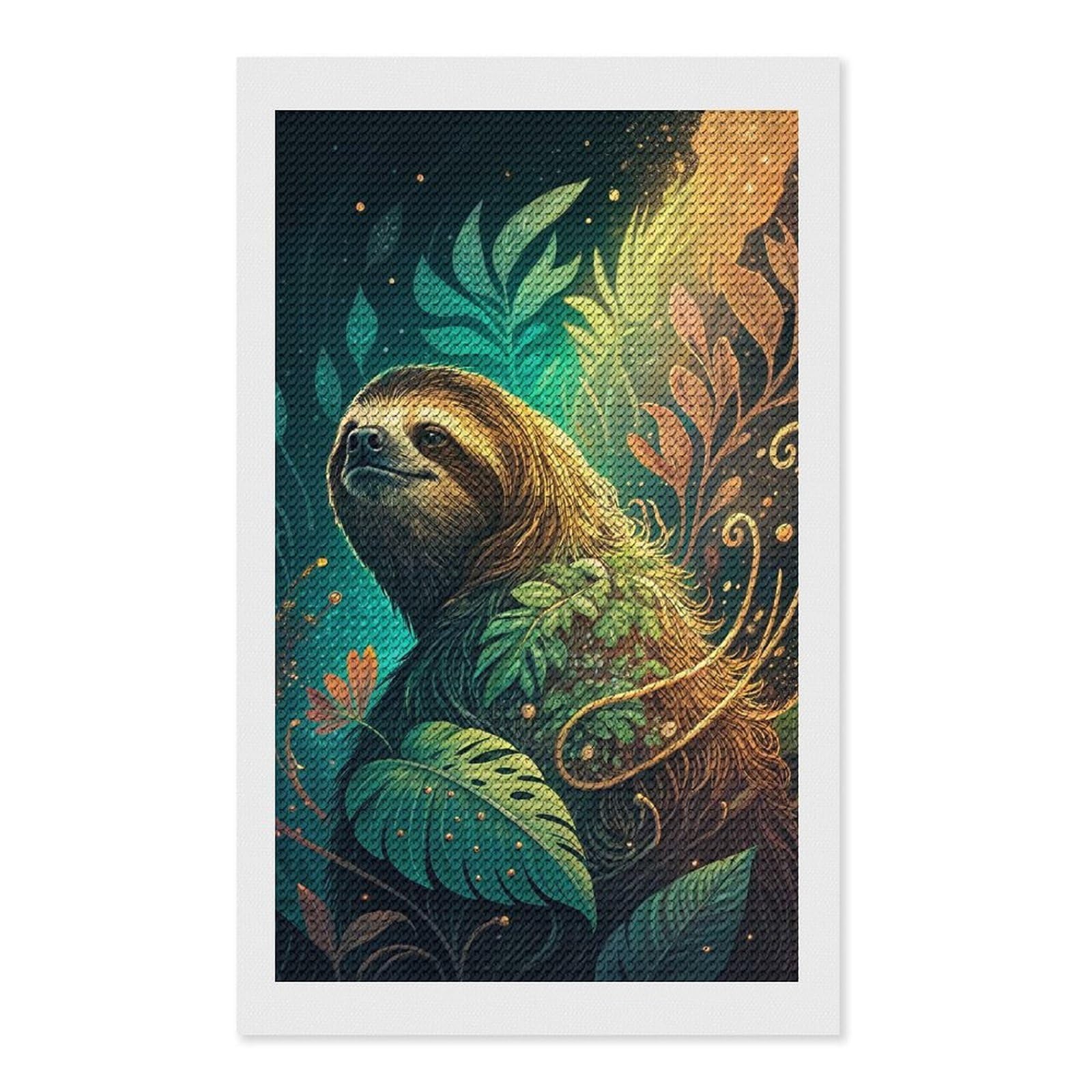 Junmoney Sloth in A Lush Jungle DIY Diamond Art Canvas Kit 12"x20", Simple to Start, Fun Craft Experience, Modern Decor, Gift Idea, Adhesive Canvas