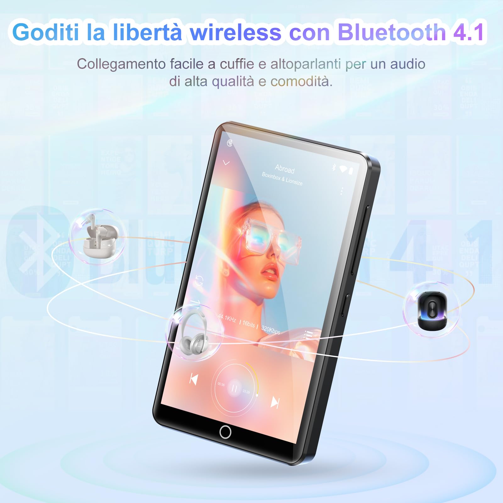 joliker Lettore MP3 da 80 GB con Bluetooth e WiFi, Mp3 e Mp4 Musicale con Fotocamera Posteriore, Lettore Schermo Tattile da 4.02" 1080P, MP3 Android Spotify Portatile con Audible, Deezer, Play Store