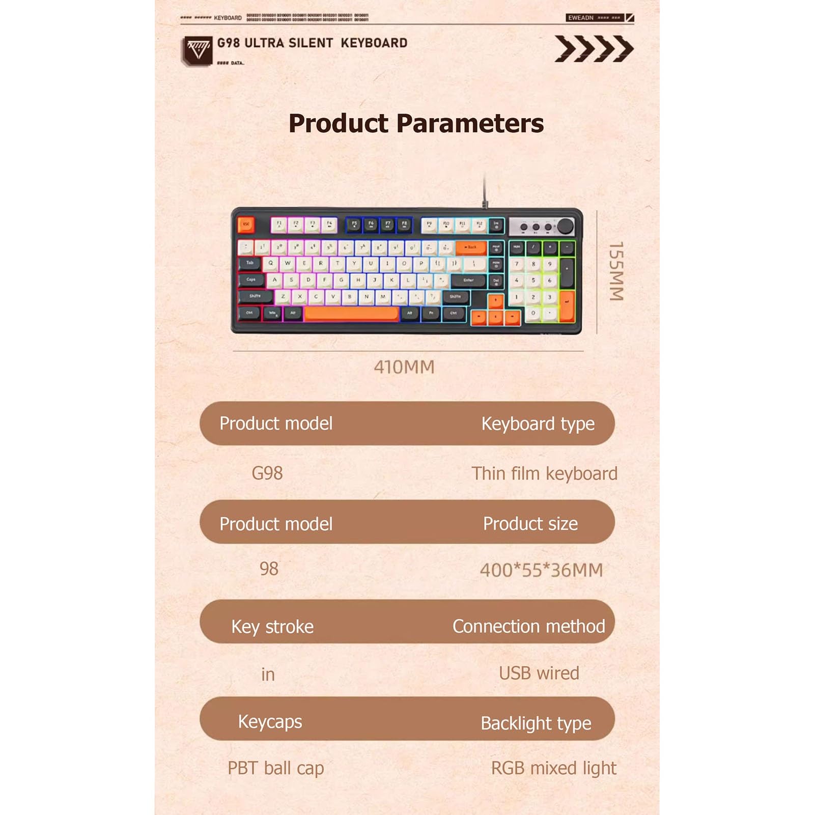 Tastiera Tastiera Da Gioco Prova Il Massimo Piacere Di Gioco, Silenzioso Ed Efficiente: La Tastiera Da Gioco Sussurrata Dal Comfort Ergonomico Include Un Mouse Dello Stesso Colore(B)