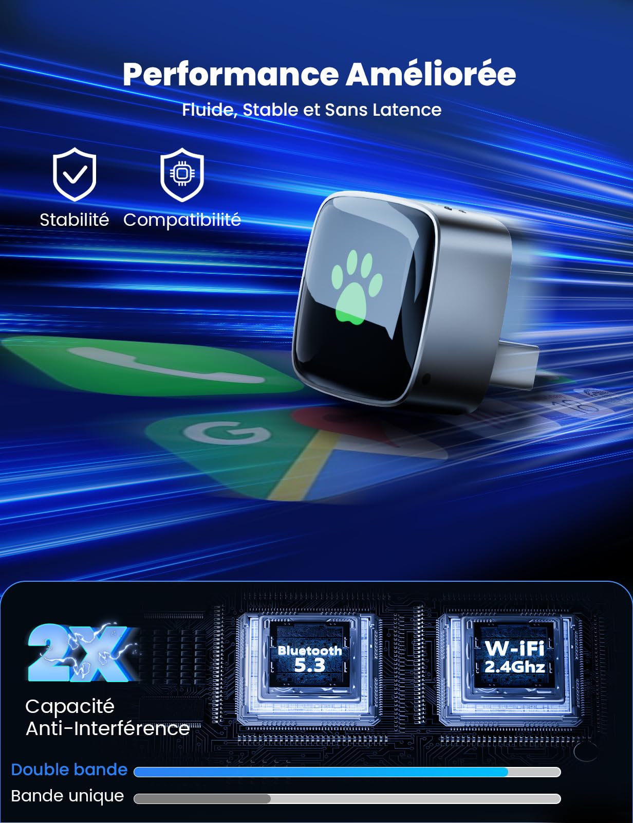 2026 Adaptateur Carplay sans Fil, Mini Carplay sans Fil pour iPhone et Plus de 1k+ Voitures, Type-C/USB, Connexion Rapide Stable, Compatible avec iOS 12+/Android 11+et Autos à partir de 2016