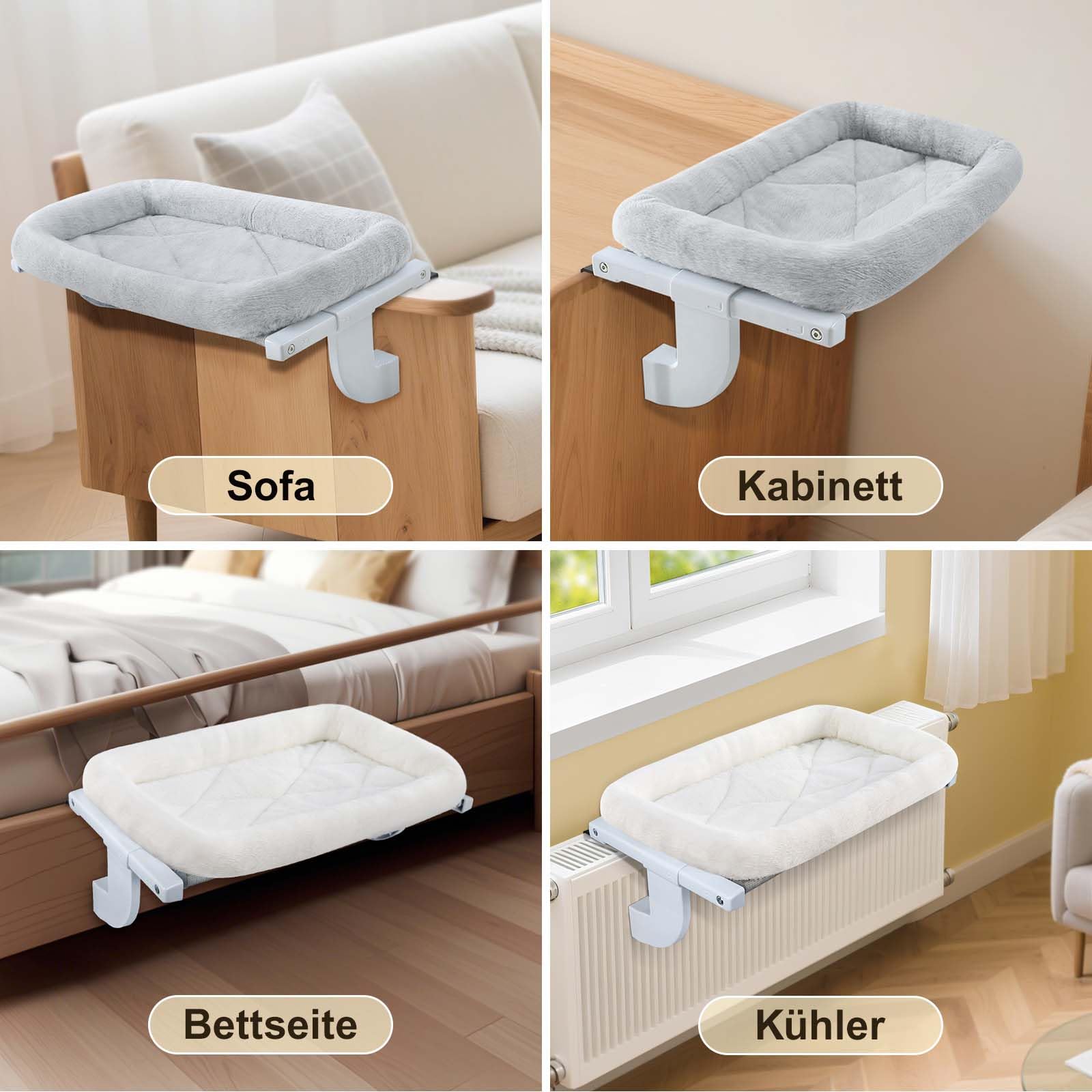 GUUSII HOME Katzen Heizungsliege Katzenliege Balkon Katzenbett für Katze Bettkante Heizung Kätzchen Hängen Liegeplatz Einhängen Heizungsbett Hängematte Heizkörperliege Halten 18kg(Grau,L)