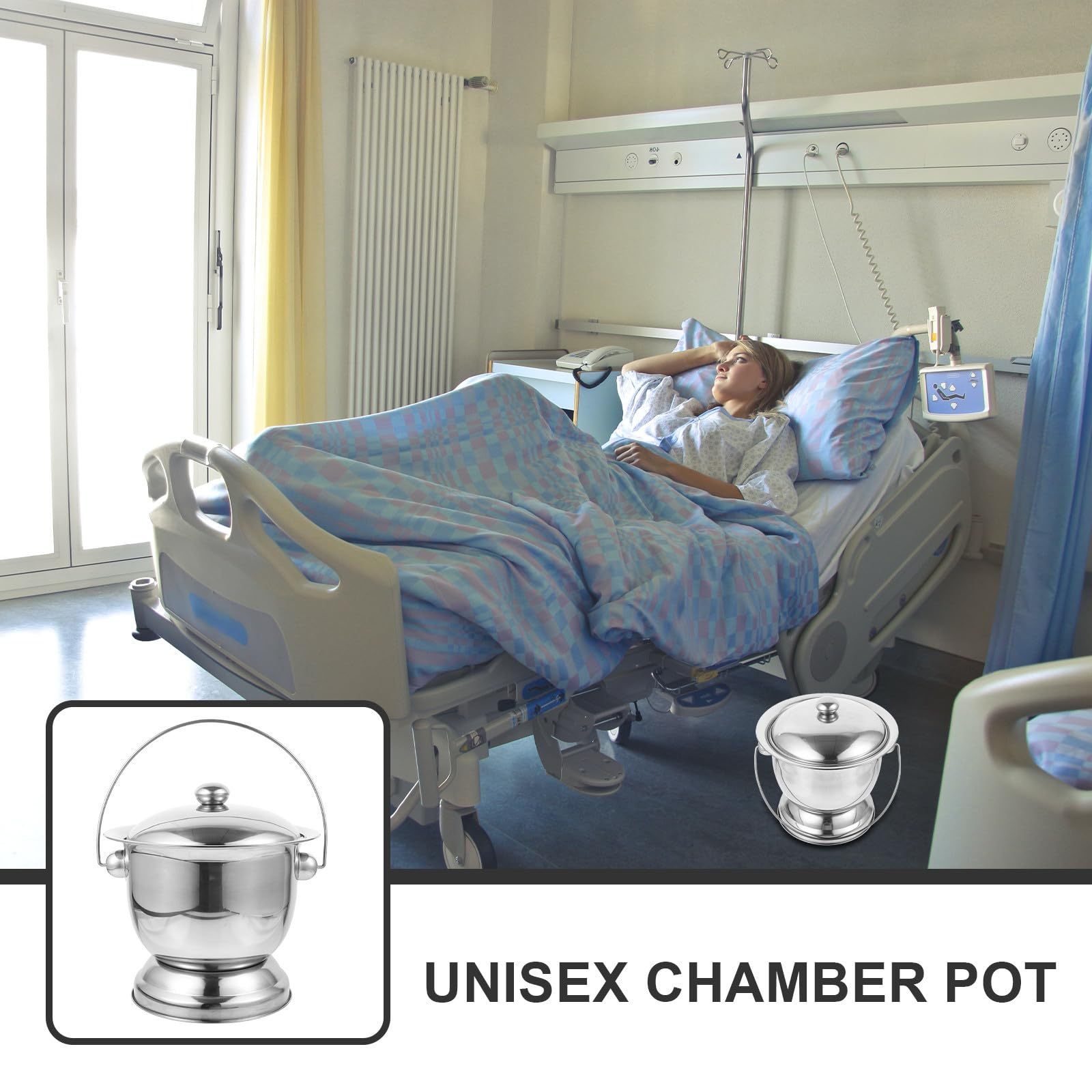 Acero Inoxidable Orinal y Asa Portátil con Tapa para Hogar