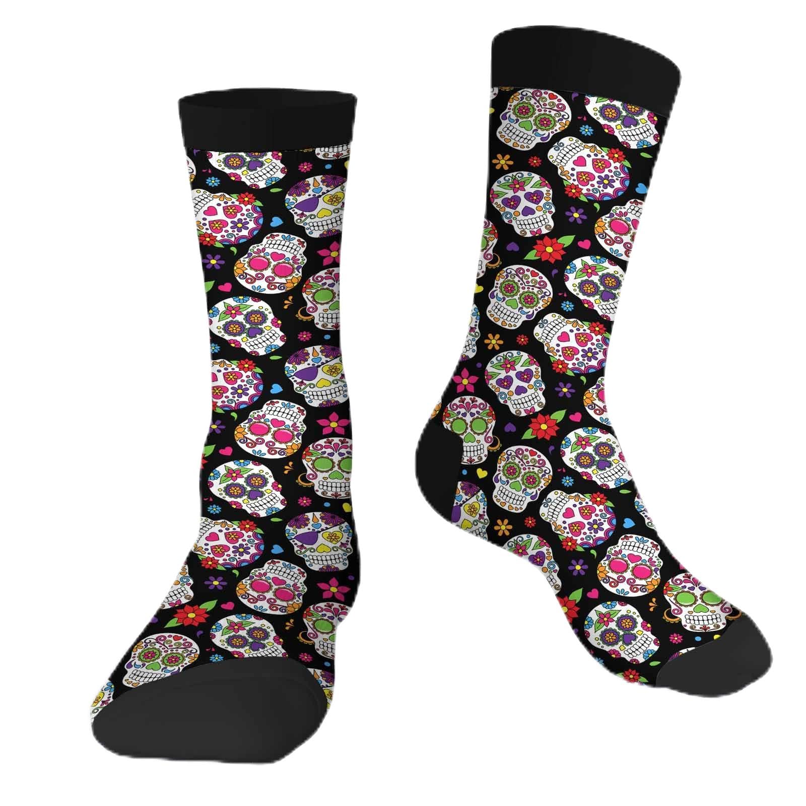 Muntayson Unisex Sugar Skull Cushioned Crew Athletic Socks Men & Women Moisture Wicking Breathable Performance