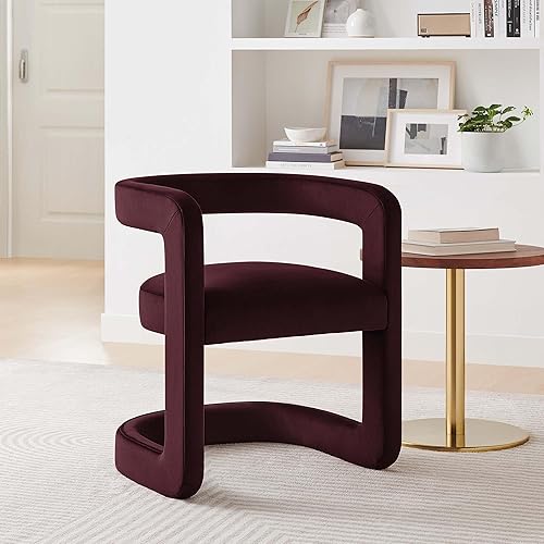 Miniatura 5 de Modway Winslow Silla de comedor de terciopelo resistente a las manchas en morera, sillón de barril con respaldo abierto, silla de comedor tapizada,