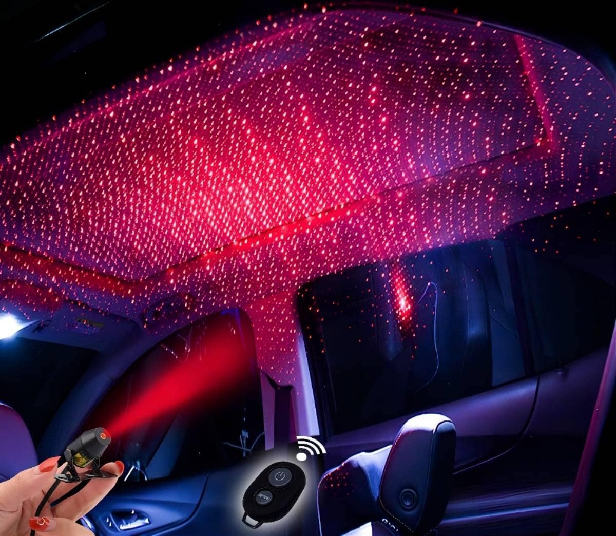 Romantic Auto Roof Star lights,Atmosphere Ambient Star,The Romantic lighting environment Multiple Modes Lights for car/Home/Party -No Need to Install(Red Starry)