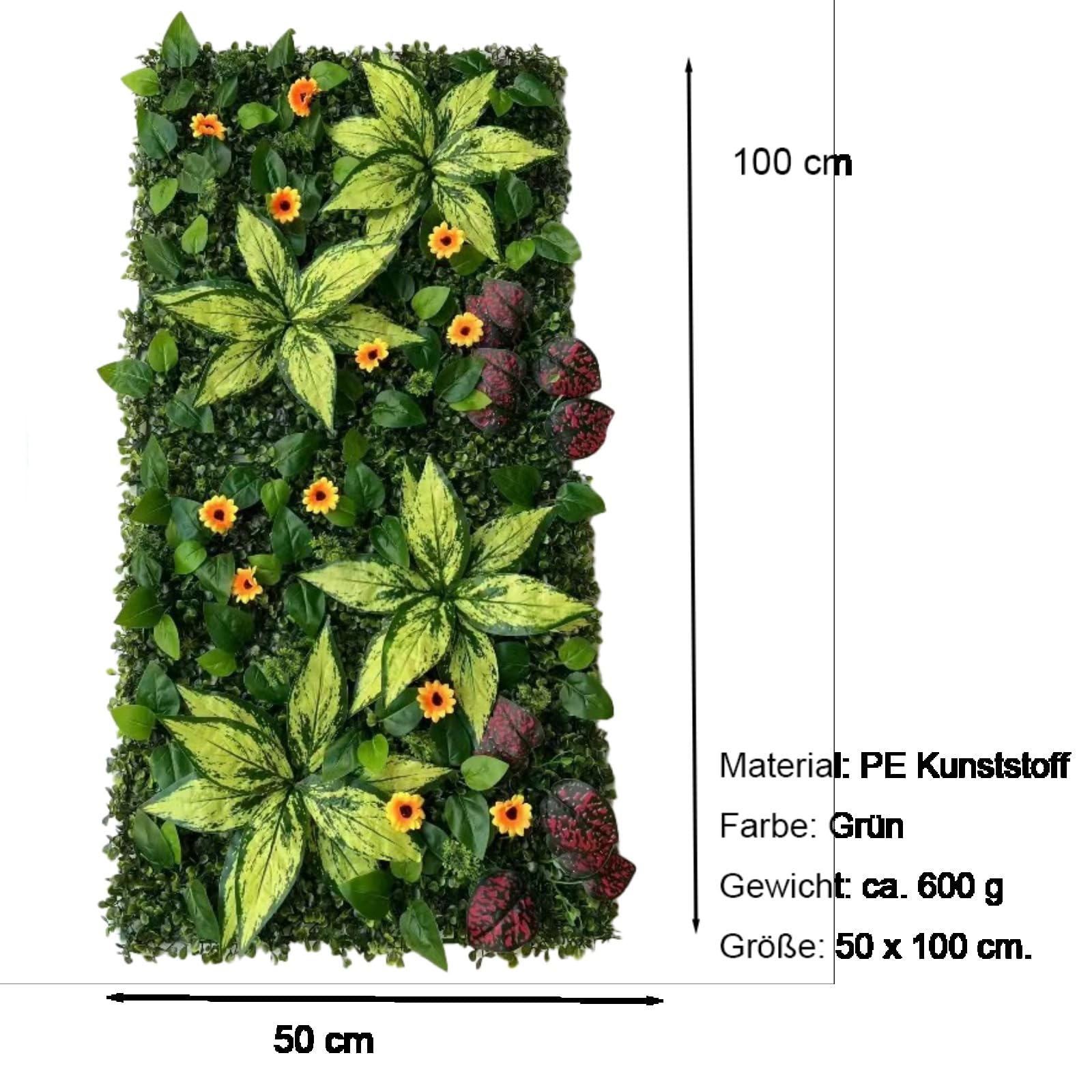 Künstliche Pflanzenwand, 50 x 100 cm Outdoor Künstliche Hecke, PE, Künstliche Pflanzen Wie Echt, Simulierte Wandpflanze, Blumen Wanddekoration für Wandbegrünung (Kombination 4)