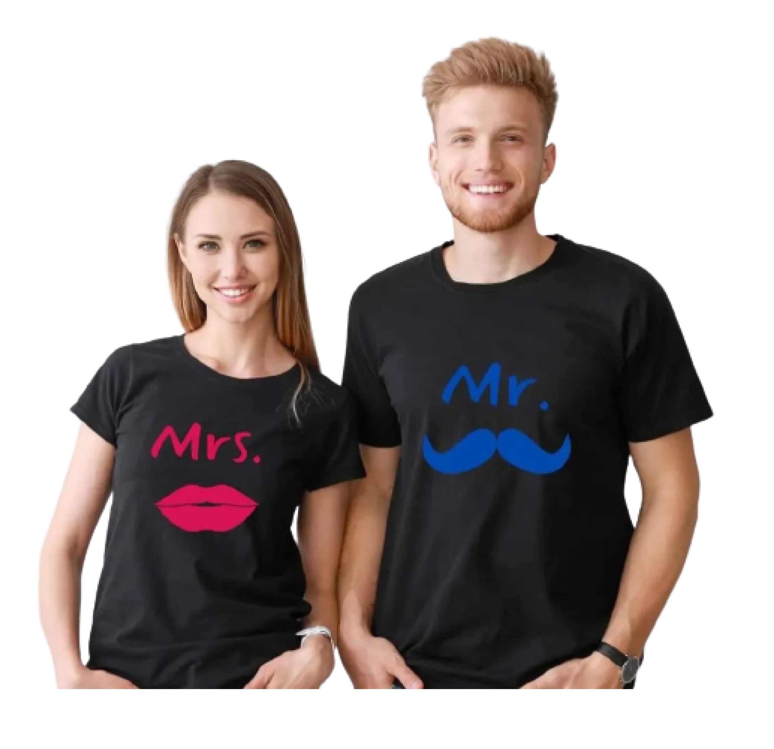 Lezoir Mr. and Mrs. Printed Cotton Black Unisex Couple t-Shirt