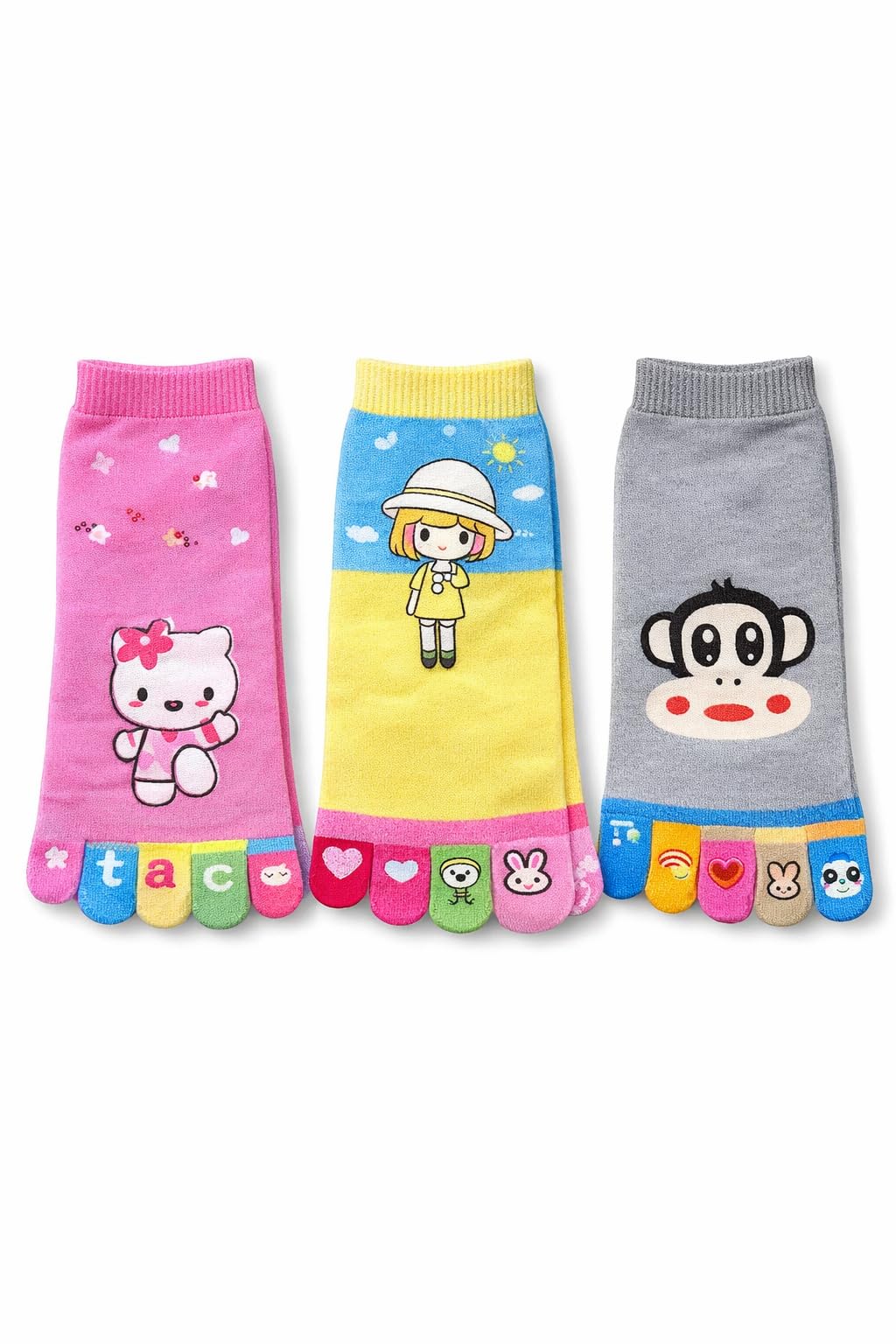 Cute Korean Style Toe Socks for Women | Pack of 3 Assorted | Five Finger Cotton Socks | Breathable, Stretchable, Cartoon Design | Daily Wear, Anti-Slip Fit-image-40
