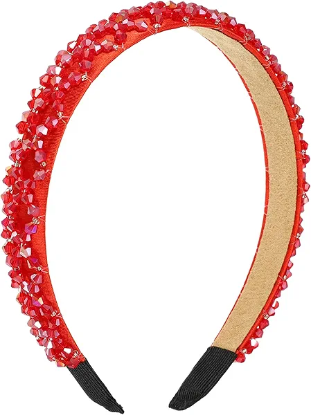 VOCOSTE Rhinestone Headbands, Sparkle Bling Headbands, Crystal Embellished Headband, Red Headband, Beaded Hairband, Hair Accessories for Women
