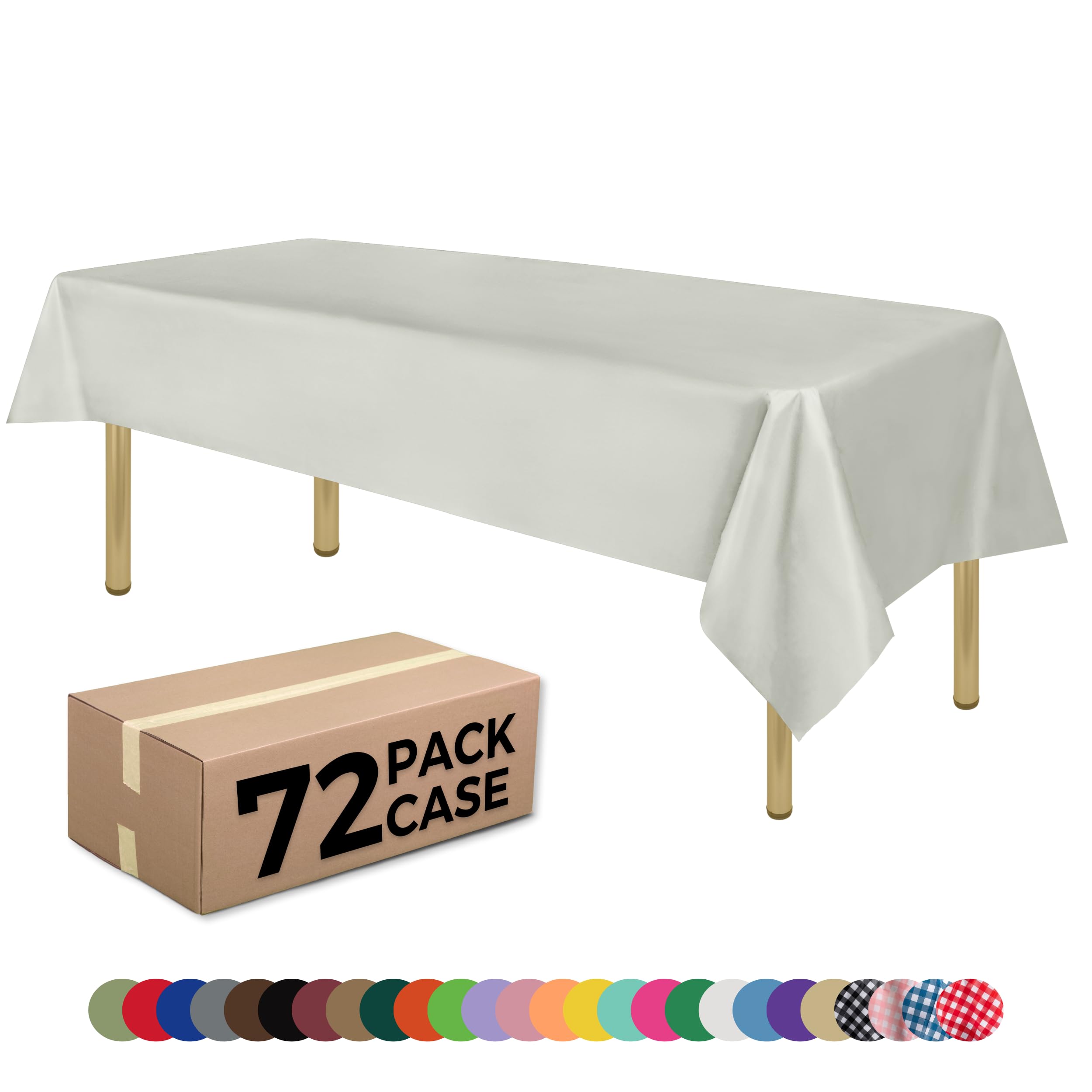 Light Grey Standard Disposable Plastic Party Tablecloth [Case of 72] 54 x 108” Rectangle Table Cover For Indoor & Outdoor Use By Zimpleware — image 1