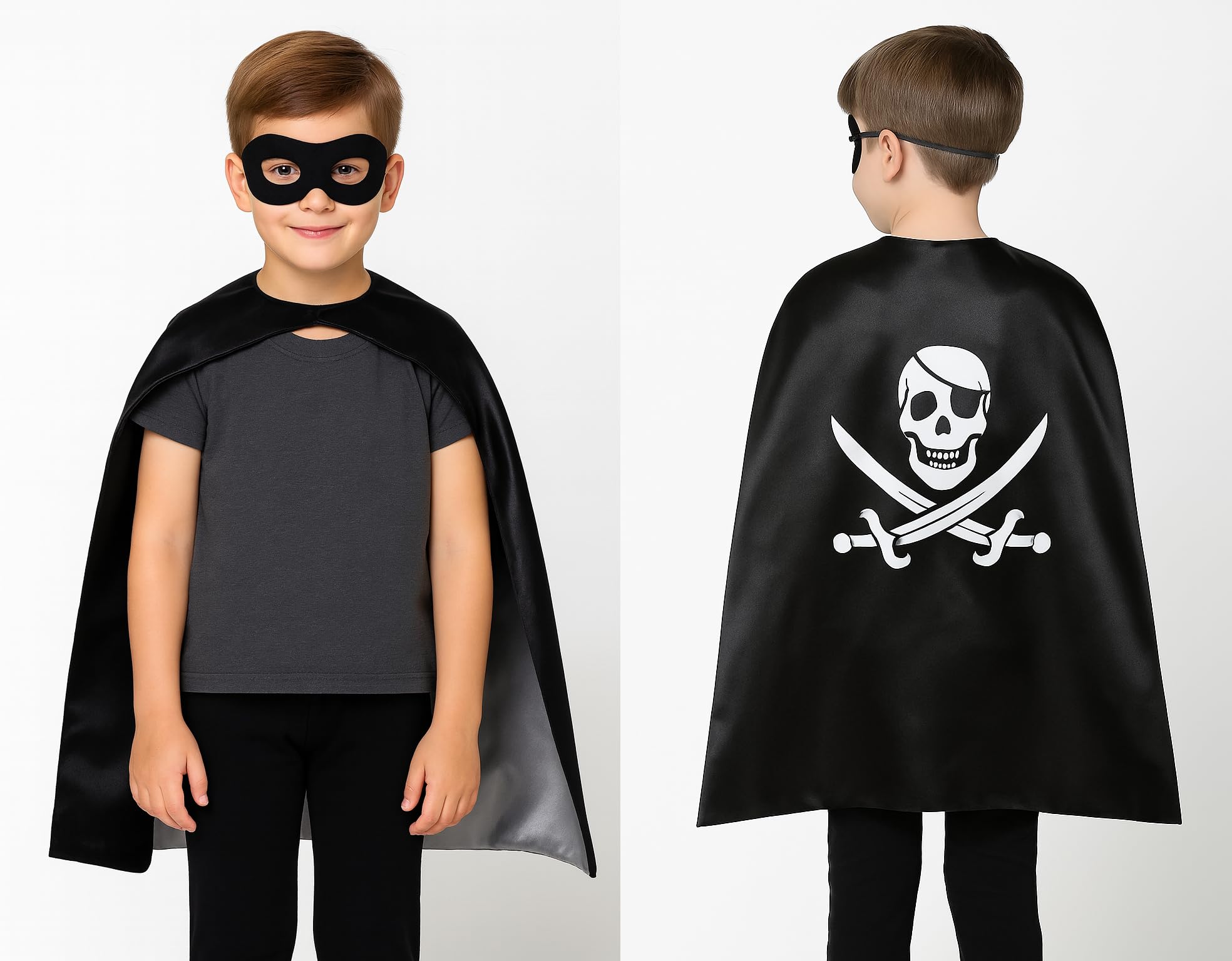 FancyDressWale Satin Halloween Dress Pirate Cape With Mask For Boys And Girls, Black