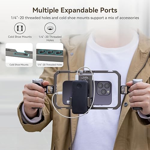 Miniatura 6 de SmallRig Kit universal todo en uno de aparejo de video para teléfono, con asas de control inalámbrico, soporte para banco de energía, trípode de