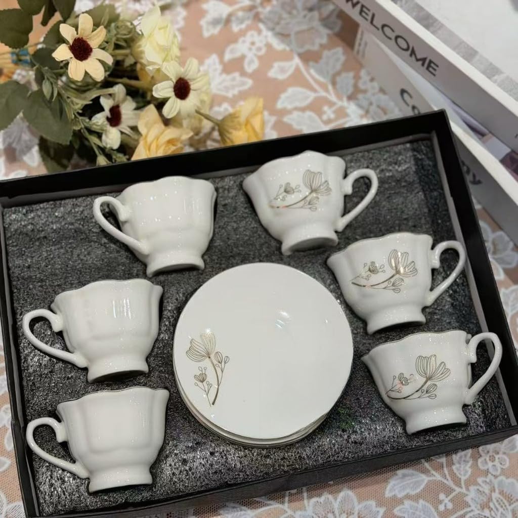 Jogo de Xícaras de Café com 12 Peças em Porcelana Branca 85ml a 160ml Conjunto com Pires