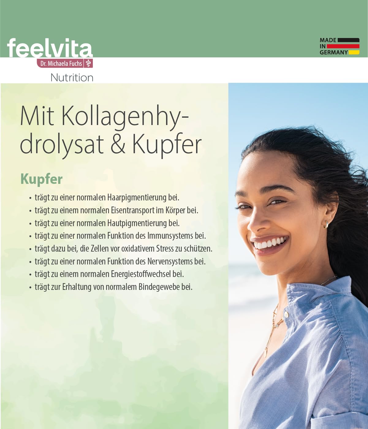 Genius Feelvita Nutrition Kollagen Beauty Tabletten- hochdosiertes Kollagenhydrolysat angereichert mit Kupfer- Zur Erhaltung des normalen Bindegewebes, 2-Monatsvorrat (120 Tabletten)- Made in Germany