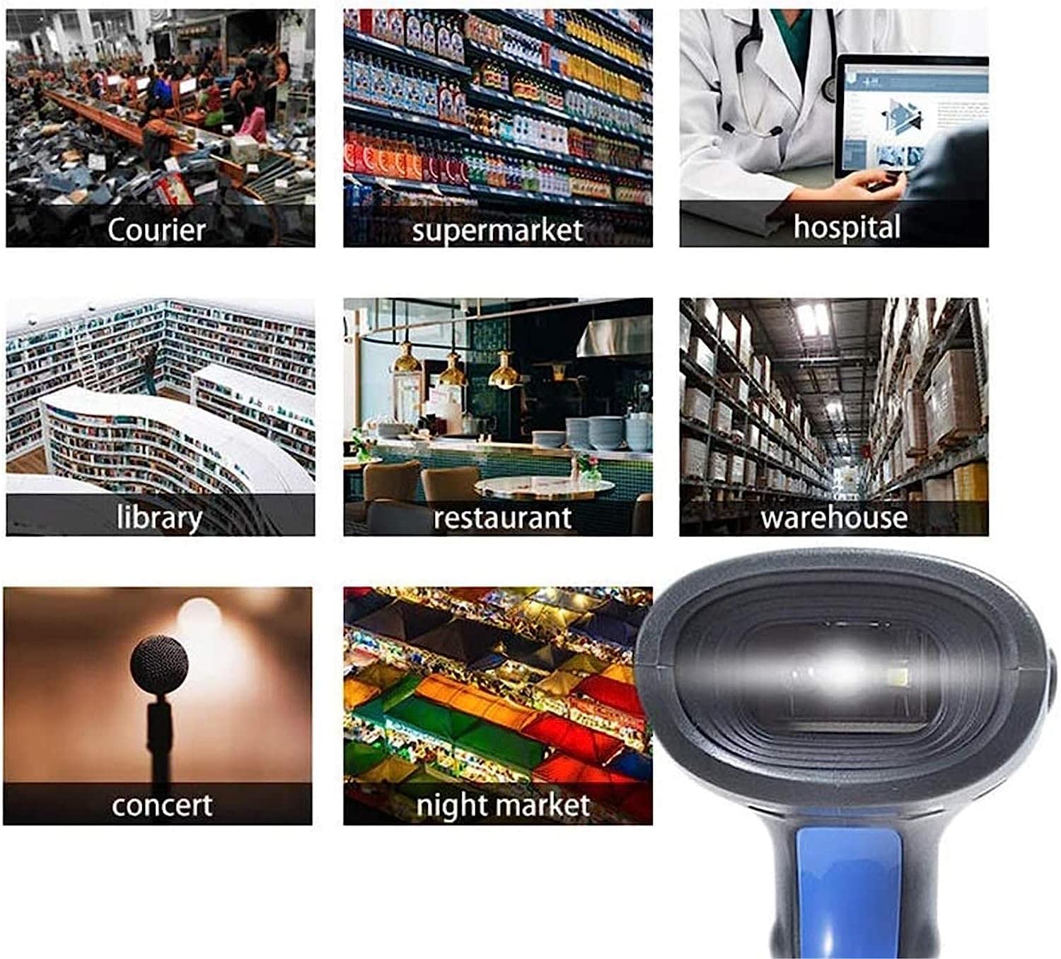 Ręczny skaner kodów kreskowych Skaner kodów kreskowych Bezprzewodowy ręczny skaner kodów kreskowych 1D/2D/QR Z interfejsem USB RS232