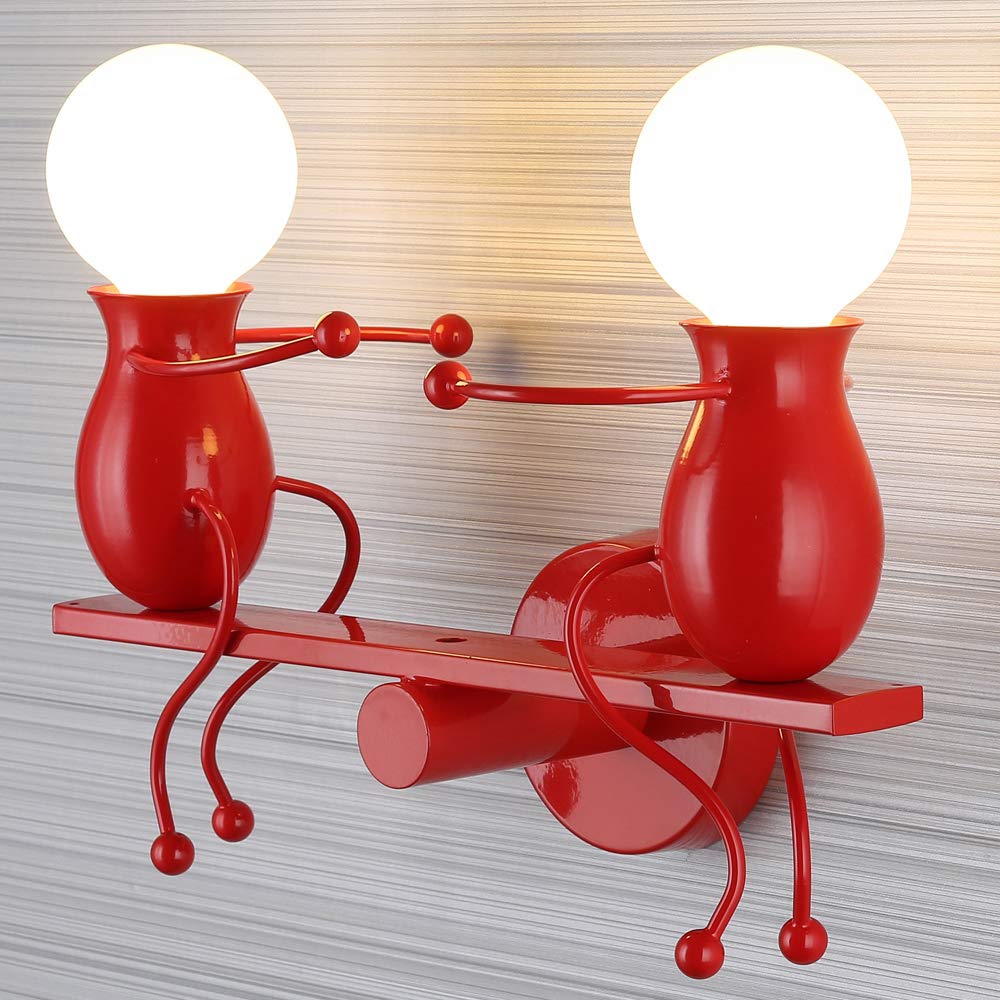 Creativo Applique da Parete Moderna Lampada da Parete Semplice Lampada a Muro Applique Candelabro Art Deco Max 60W E27 per Camera da letto, Scala, Corridoio, Ristorante (rosso)