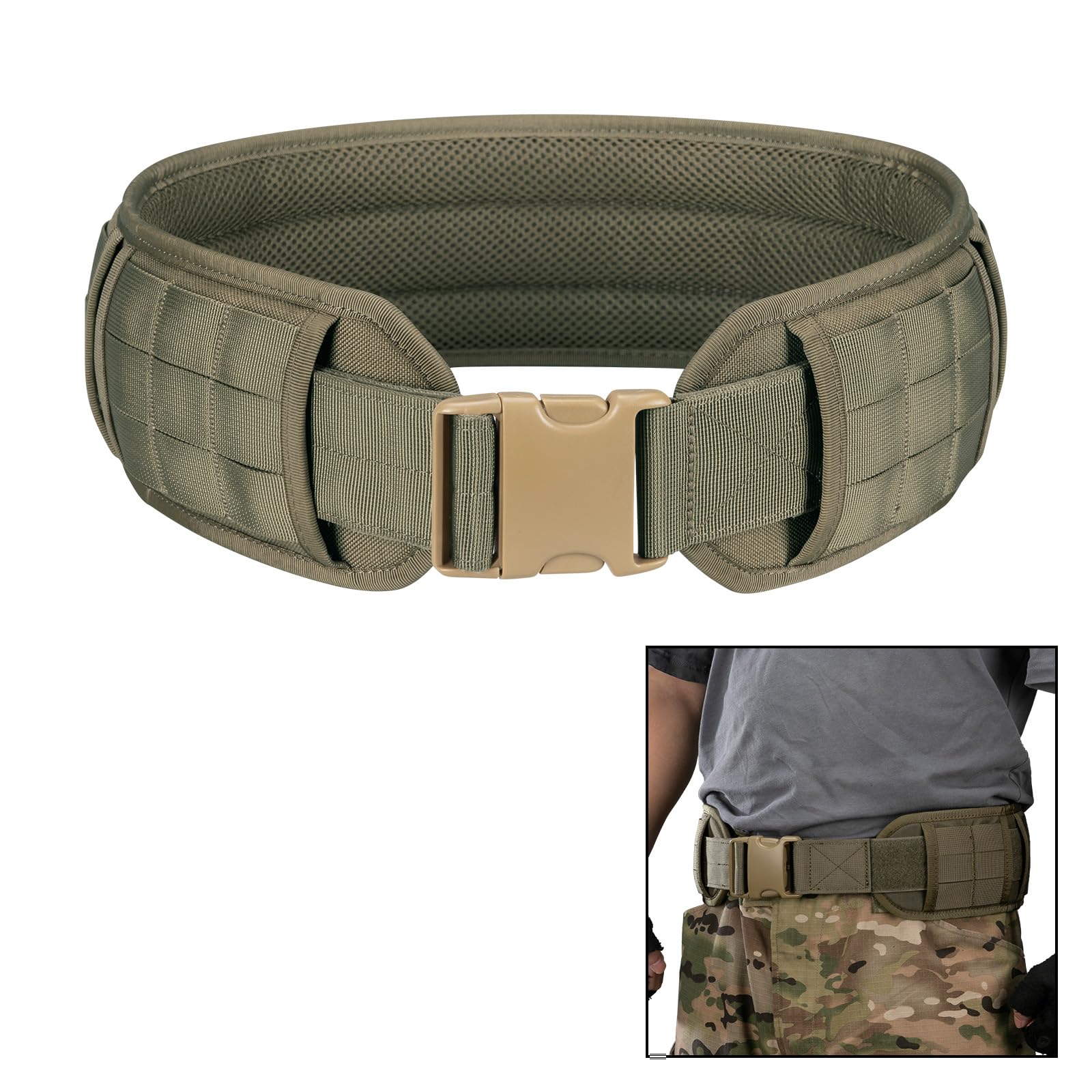 Excellent Elite Spanker Rgn Tactical Belt Molle Battle Belt Molle Nylon Belt Airsoft Belt Tactical Equipment Waist Protection Nylon(Ranger Green-M)