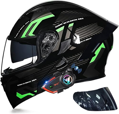 Miniatura 7 de Casco modular Bluetooth de doble visera para motocicleta, casco integrado abatible de cara completa, con Bluetooth impermeable que puede soportar