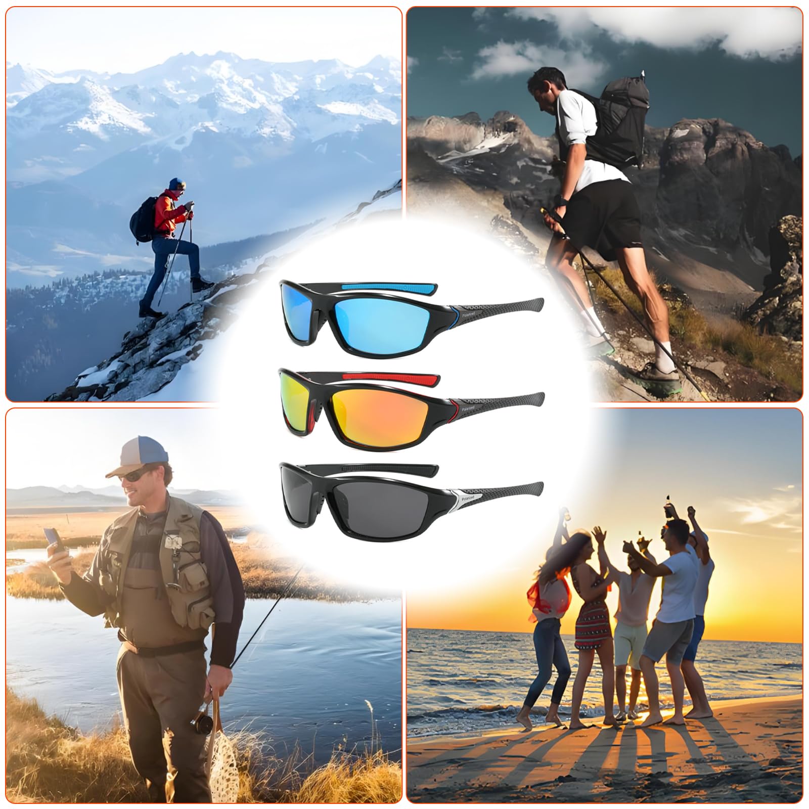 Wekuw 3 Piezas Polarizadas Gafas de Sol Deportivas Mujeres Hombres Gafas Ciclismo Hombre Gafas Ciclismo Hombre UV400 Protección, para MTB Airsoft Correr, Pescar, Conducir, Deportes al Aire Libre