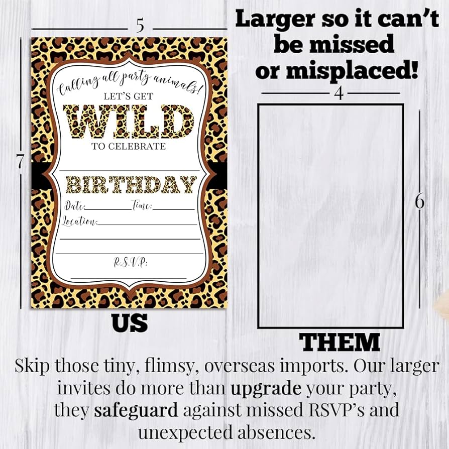 Amazon.com : Leopard Print Wild Birthday Party Invitations, 20 5x7 Fill In Cards with Twenty White Envelopes by AmandaCreation Perfect for Teen and Tween Birthdays, Even Adults! : Home & Kitchen amazon-com-leopard-print-wild-birthday-party-invitations-20-5x7-fill-in-cards-with-twenty-white-envelopes-by-amandacreation-perfect-for-teen-and-tween-birthdays-even-adults-home-kitchen