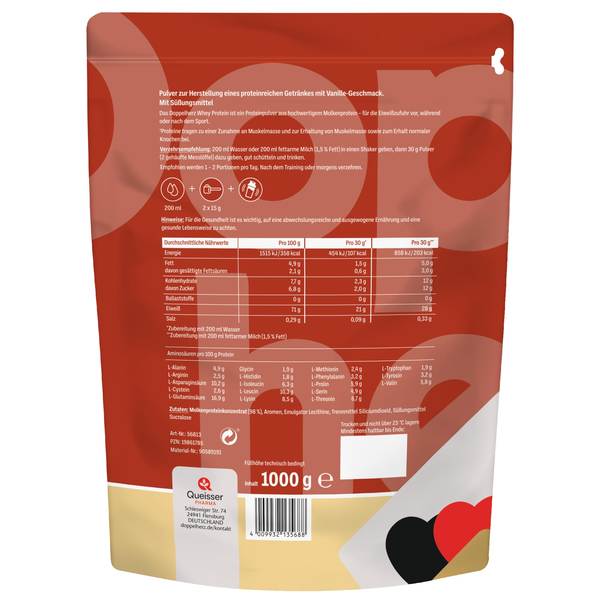 Doppelherz WHEY PROTEIN Vanille – Proteinpulver auf Molkenbasis in bewährter Doppelherz-Qualität 1000g