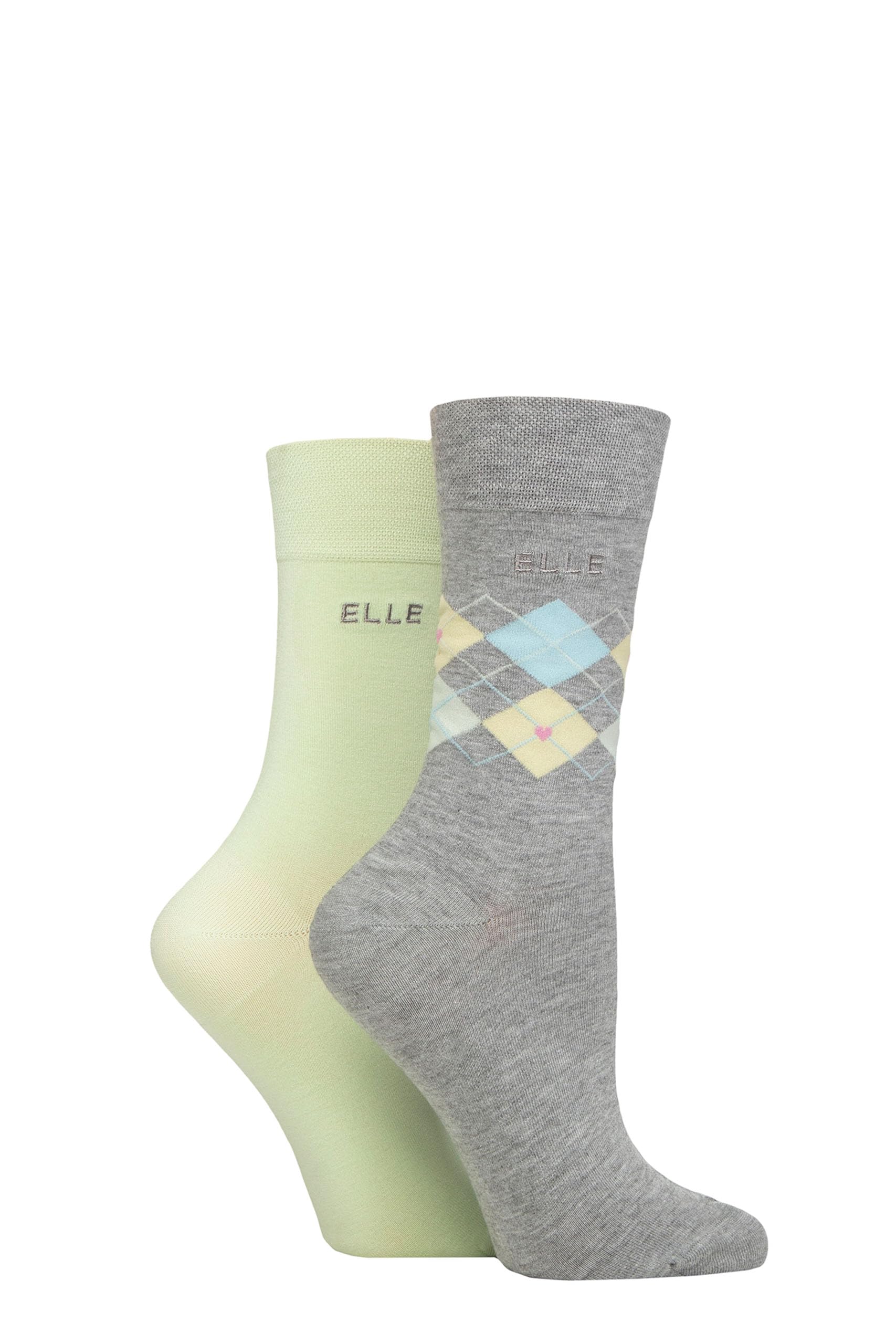 ELLE Ladies Soft, Breathable & Cooling Bamboo Patterned and Plain Colourful Socks in a Multipack of 2 Pairs (UK, Numeric, 4, 8, Regular, Regular, Keylime Pie)