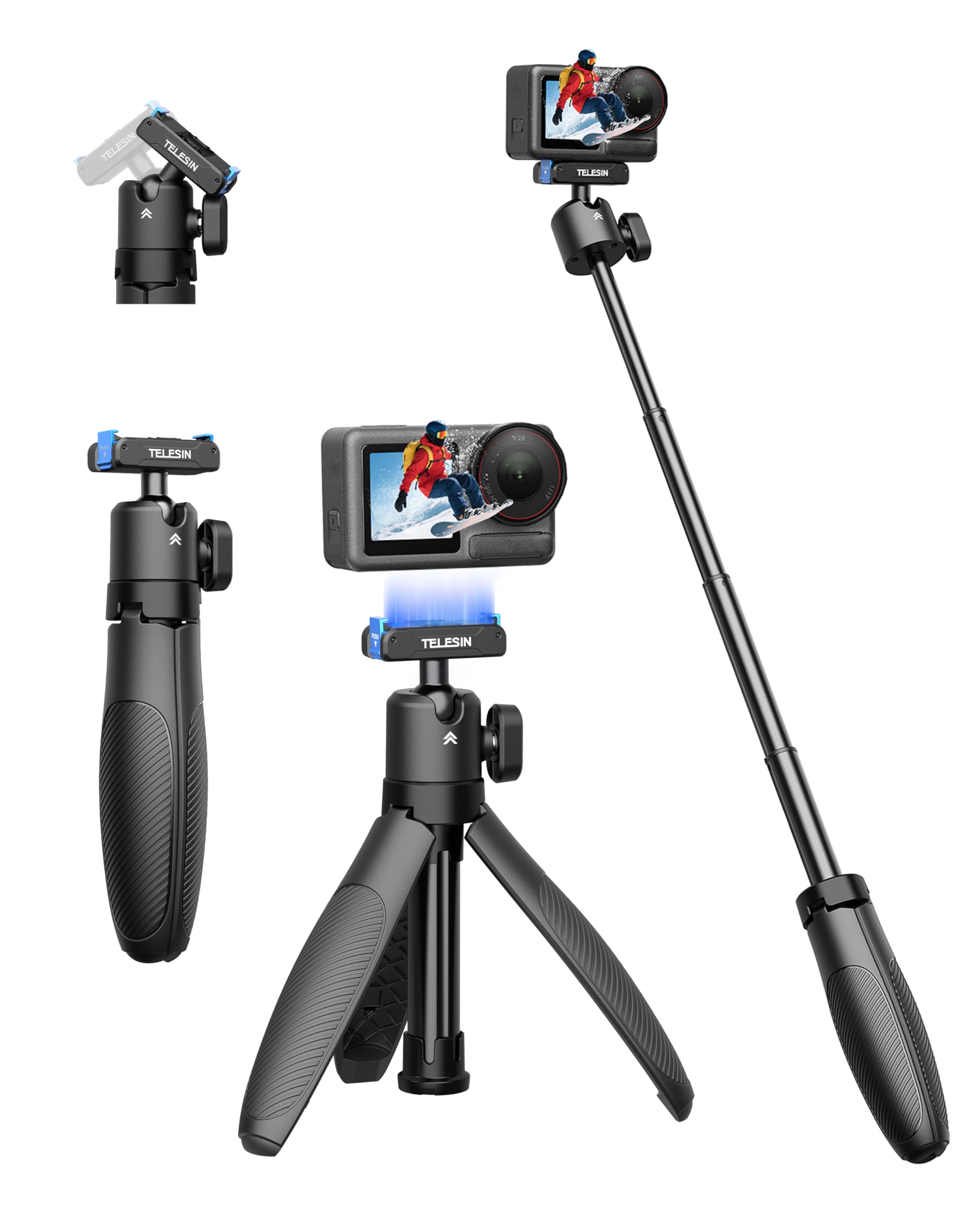 Amazon | TELESIN DJI Osmo Action 5 Pro/4/3用 ミニ延長ロッド 三脚
