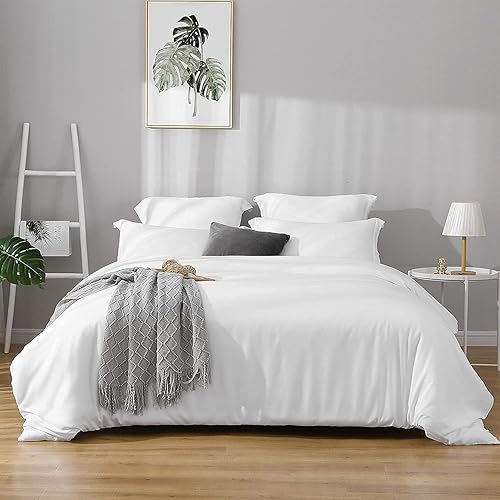 Precious Star Linen White Solid Oversized Queen 100x100 3 Pieces Duvet Cover Set Soft & Cozy Egyptian Cotton Zipper Closure & Corner Ties 1